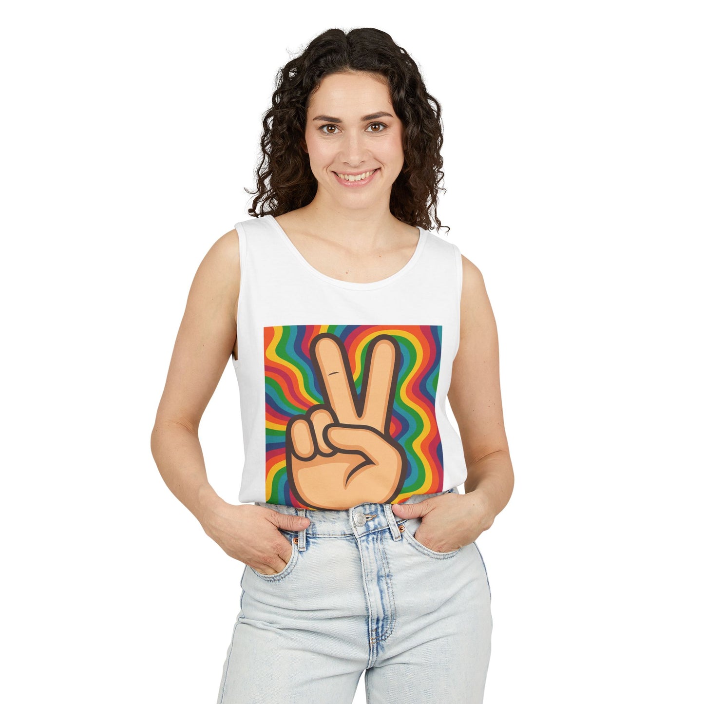 Unisex Peace Sign Tank Top - Vibrant Garment-Dyed Casual Wear - Riff Raff Wear