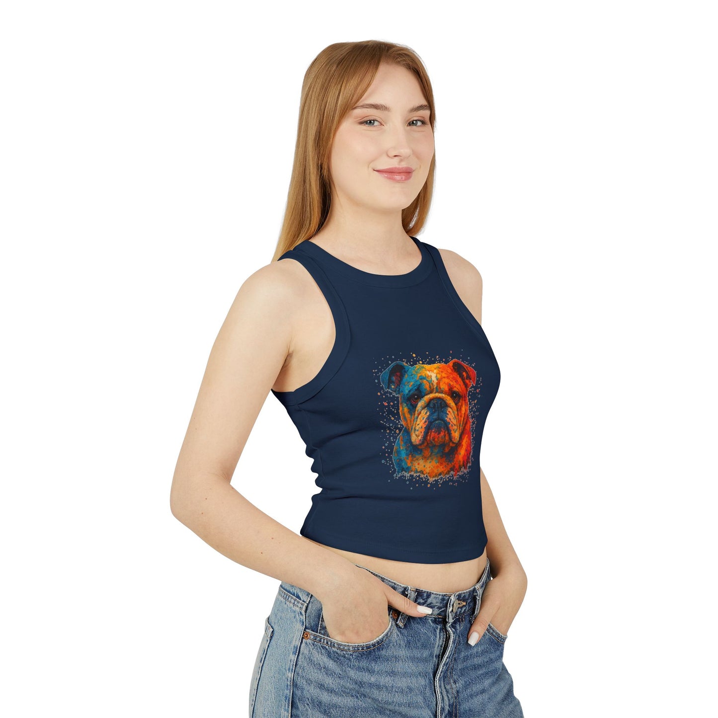 Colorful Bulldog Print Micro Rib Racer Tank Top - Riff Raff Wear
