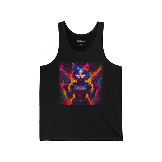Cosmic Cat Unisex Jersey Tank - Vibrant Funky Graphic Tee - Riff Raff Wear