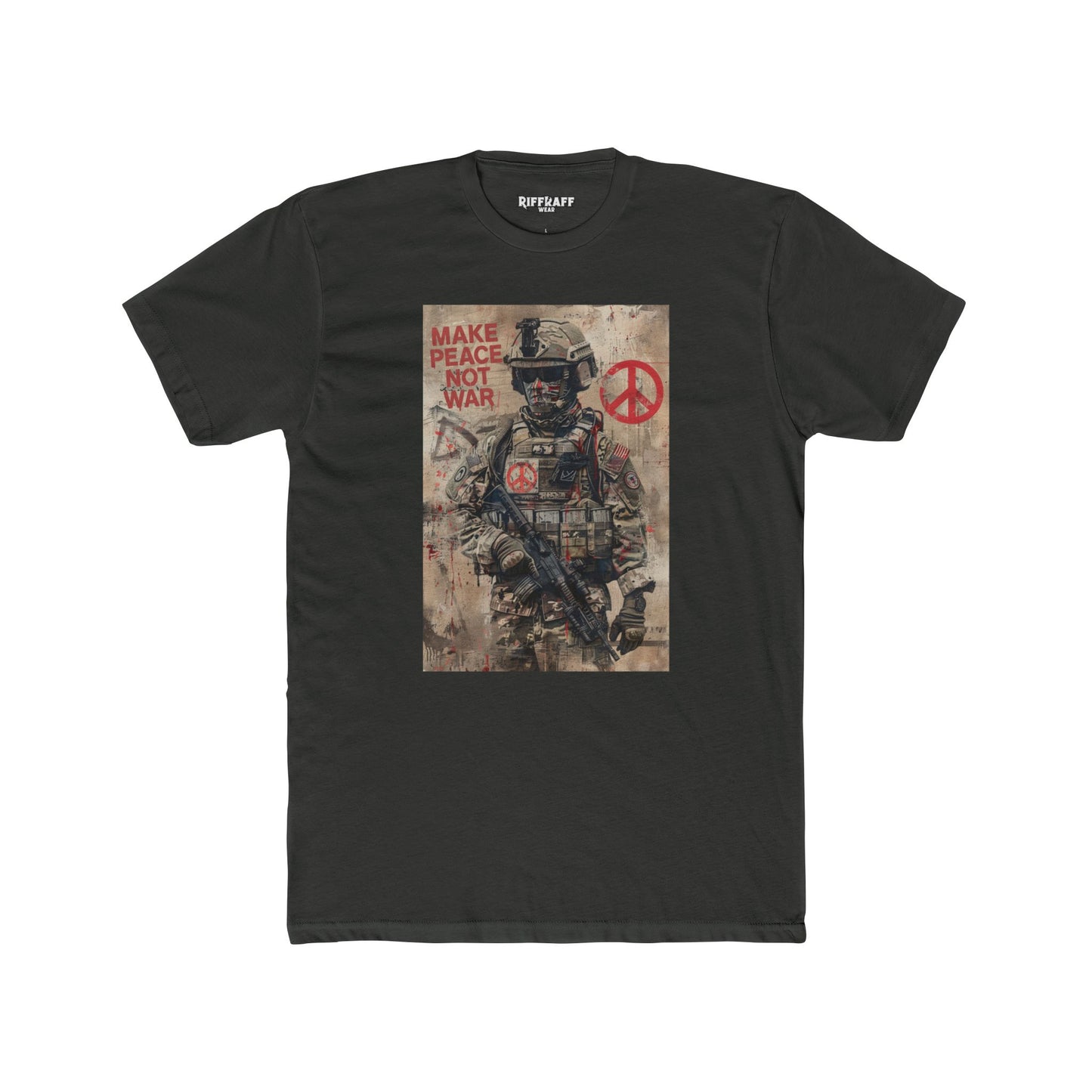 Unisex Cotton Crew Tee - Make Peace Not War Political Art - Riff Raff Wear
