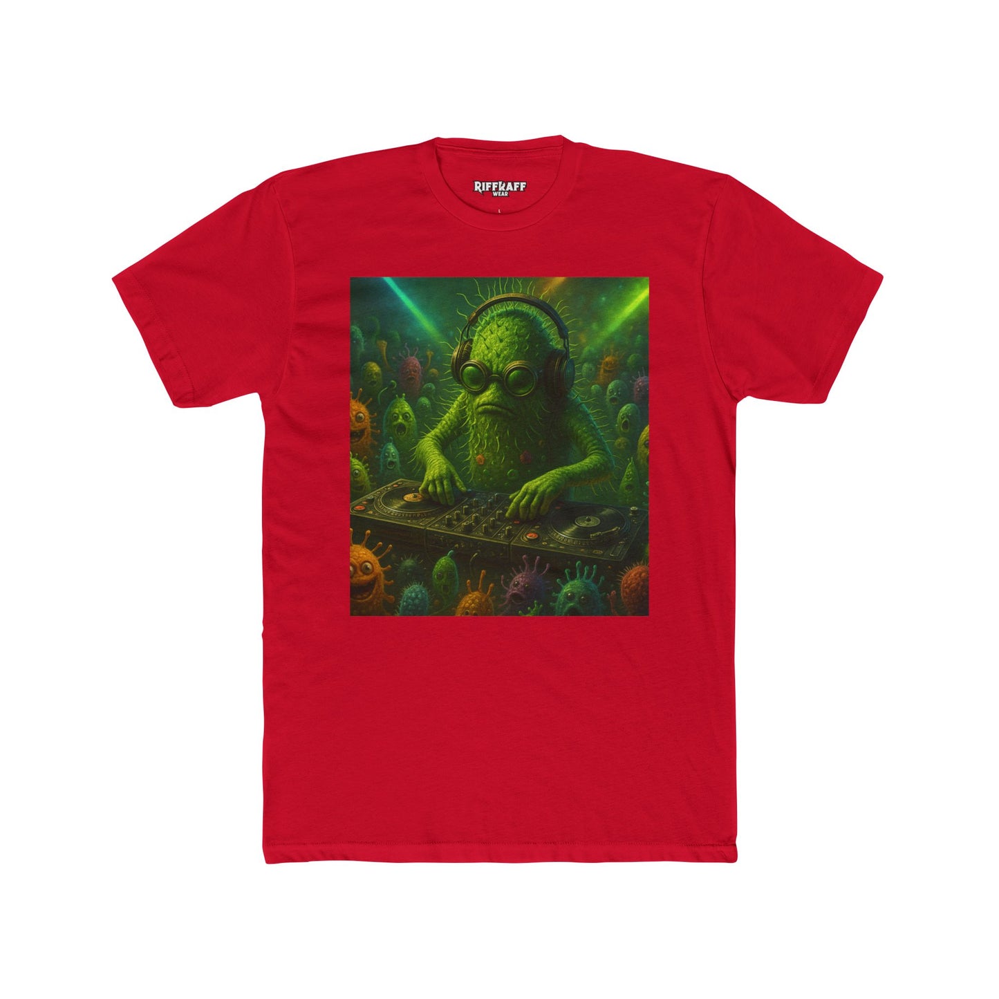 Groovy DJ Bacteria Unisex Cotton Crew Tee - Fun Graphic T-Shirt for Music Lovers - Riff Raff Wear