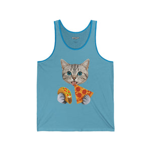 Funny Cat Pizza & Taco Unisex Jersey Tank Top - Riff Raff Wear