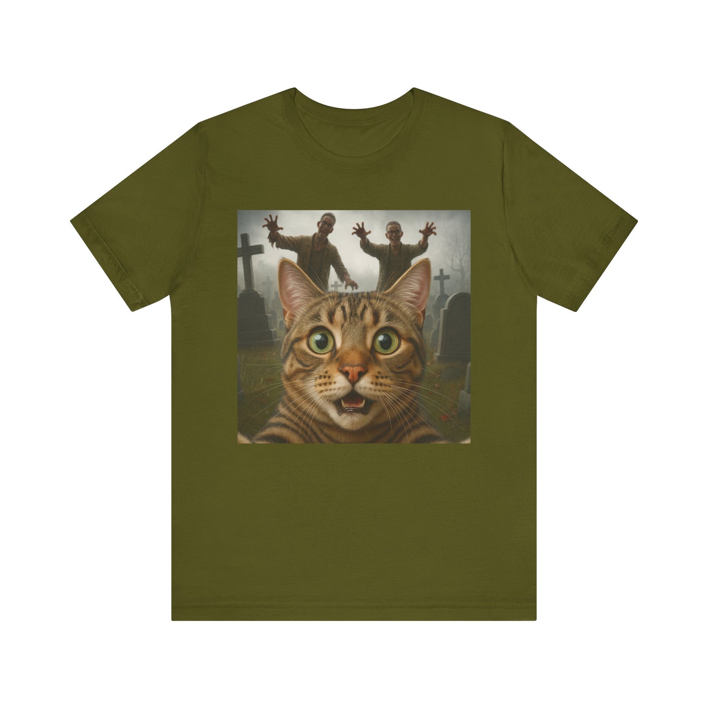 Zombie Cat Halloween Tee, Cute Cat Shirt, Unisex Graphic Tee, Funny Pet Lover Gift, Halloween Costume Top - Riff Raff Wear