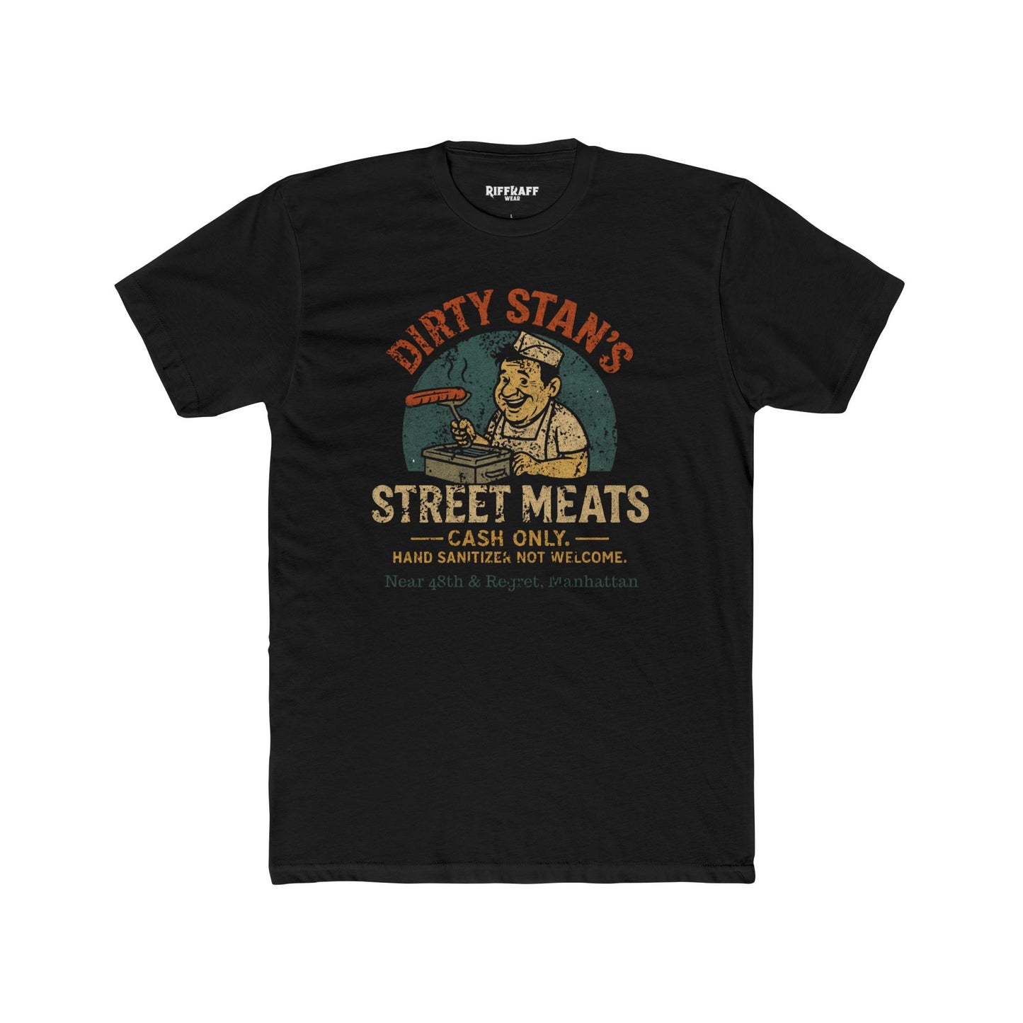Funny Unisex Cotton Crew Tee - Dirty Stan's Street Meats Graphic T-Shirt - Riff Raff Wear