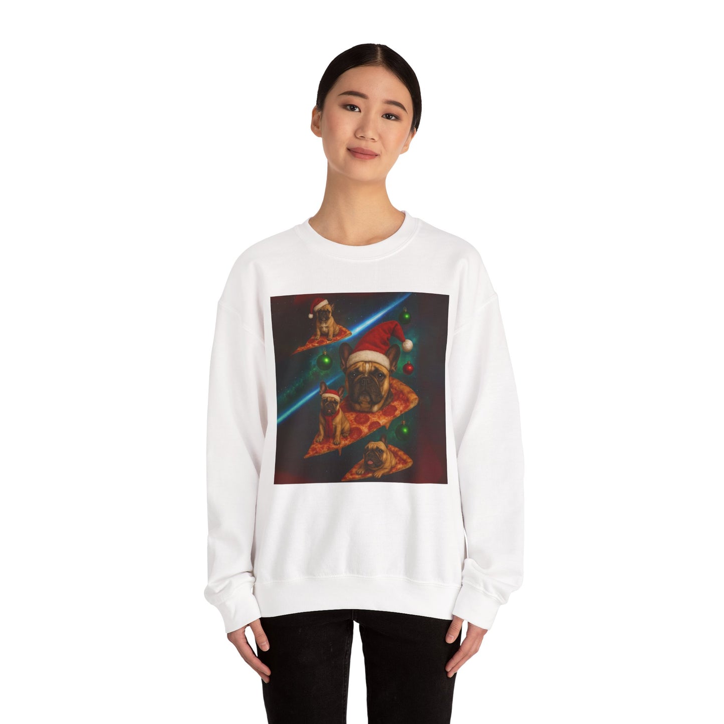 Festive Pizza Dog Crewneck Sweatshirt | Fun Holiday Apparel | Gift for Dog Lovers, Christmas Sweatshirt, Cozy Fashion, Unisex Style - Riff Raff Wear