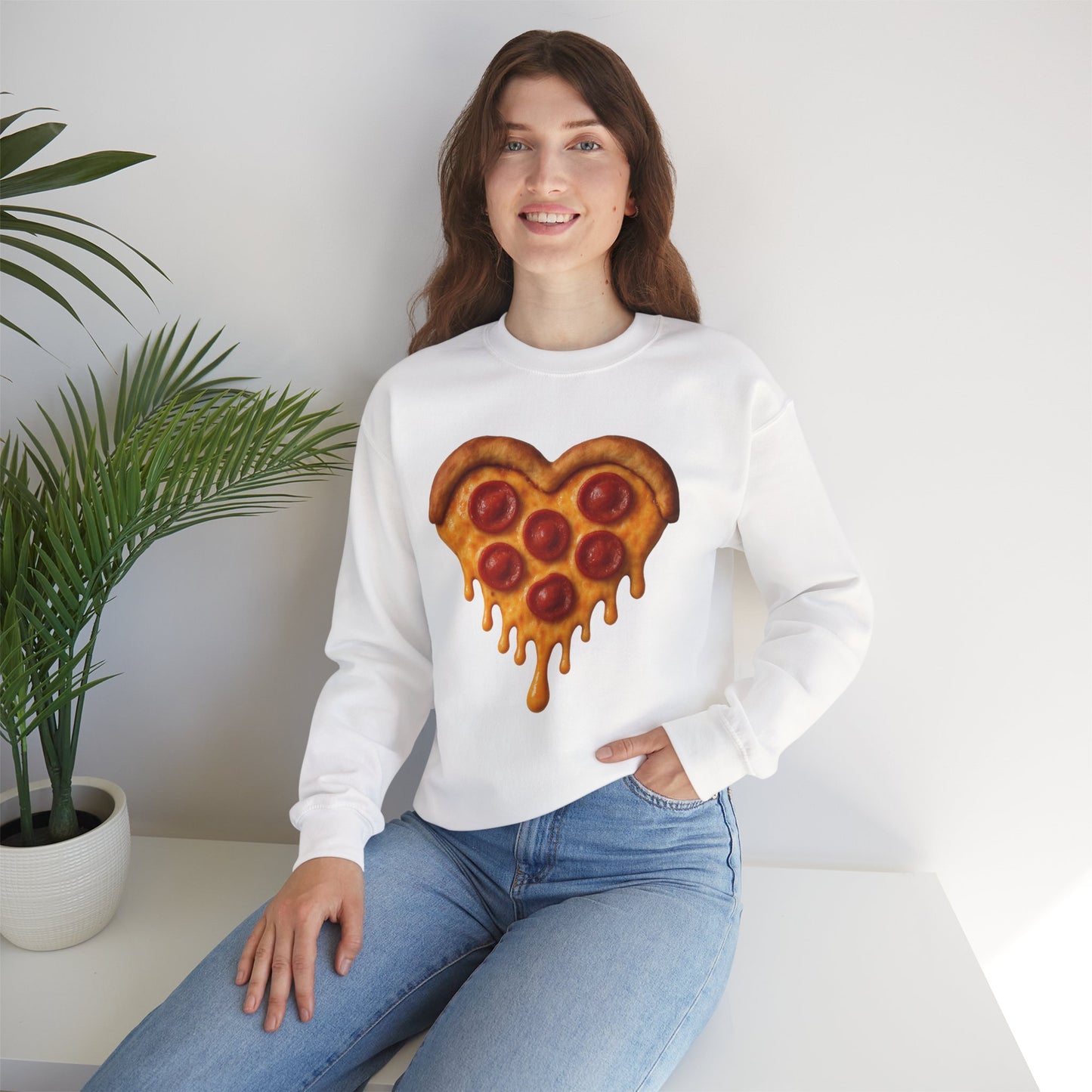 Heart-Shaped Pizza Sweatshirt - Unisex Cozy Crewneck for Food Lovers - Riff Raff Wear