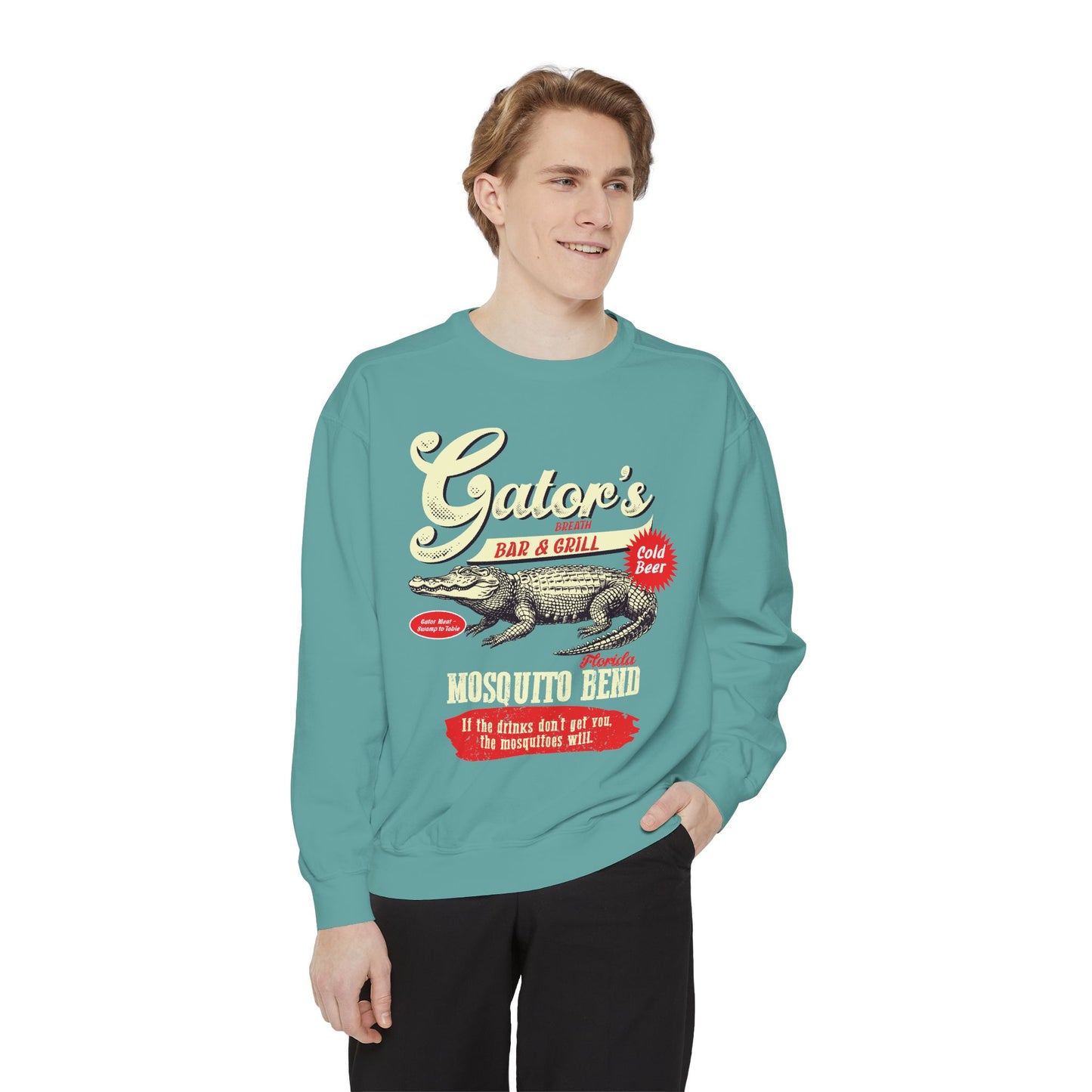 Funny Gator's Bar & Grill Sweatshirt | Unisex Garment-Dyed Crewneck - Riff Raff Wear