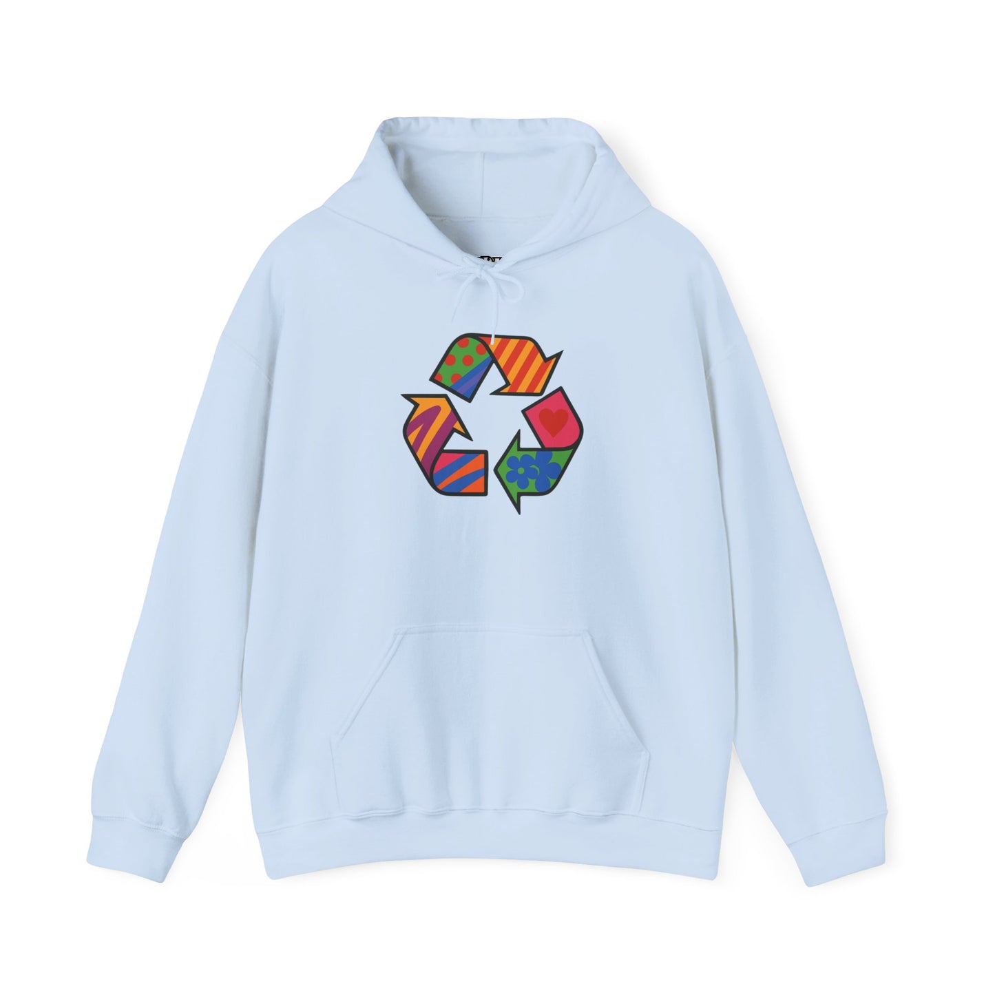 Eco-Friendly Unisex Hoodie with Colorful Recycle Design - Riff Raff Wear