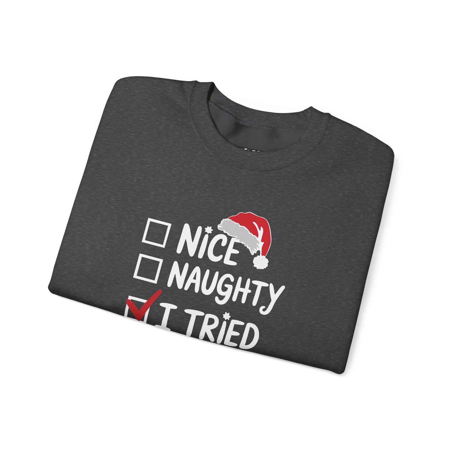 Christmas Sweatshirt, Funny Holiday Gift, Cozy Crewneck, Naughty Nice Humor, Unisex Winter Style, Festive Apparel - DMHoops.com