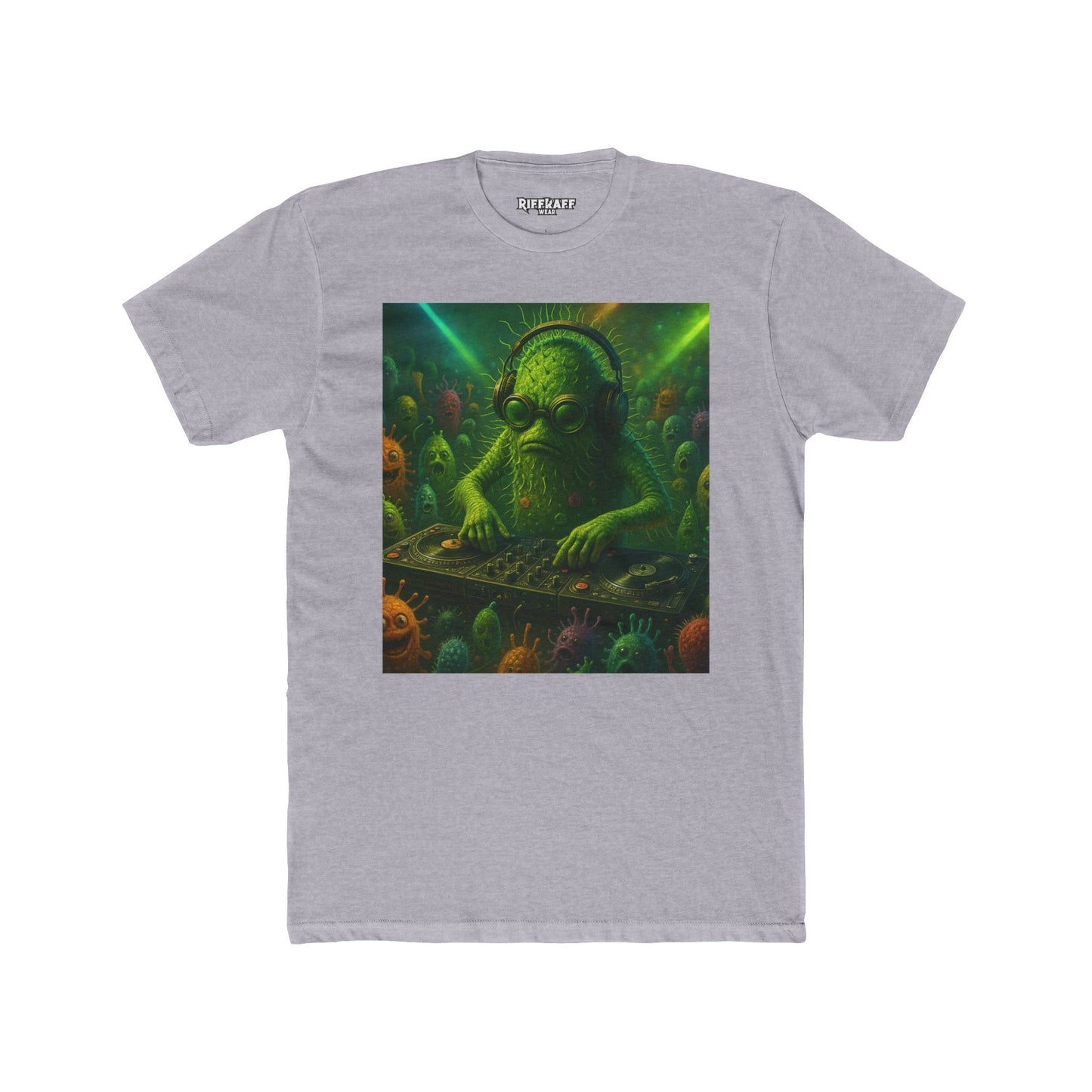 Groovy DJ Bacteria Unisex Cotton Crew Tee - Fun Graphic T-Shirt for Music Lovers - Riff Raff Wear