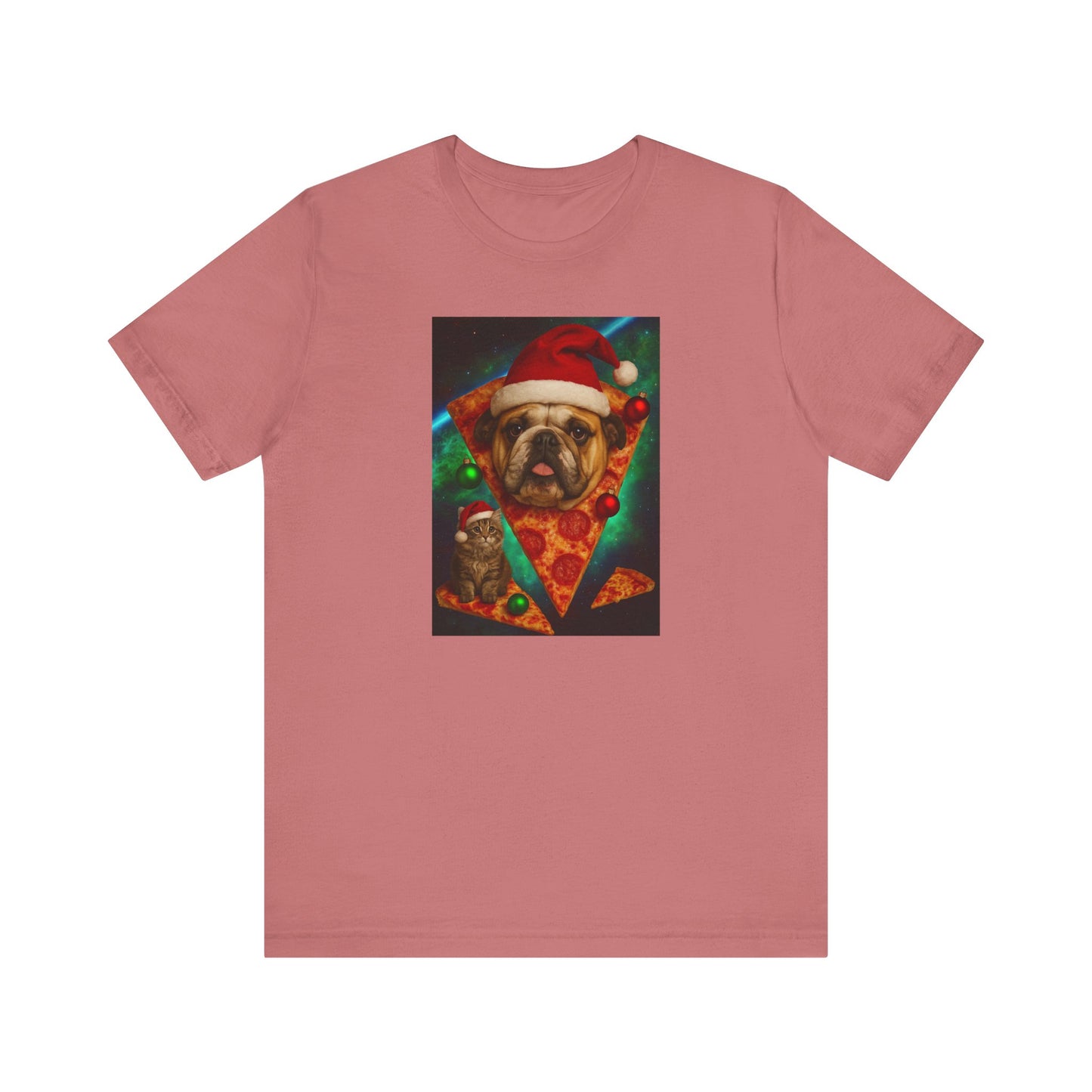 Festive Dog Pizza Tee - Unisex Short Sleeve T-Shirt, Funny Holiday Shirt, Pet Lover Gift, Christmas Apparel, Cute Animal Tee - Riff Raff Wear