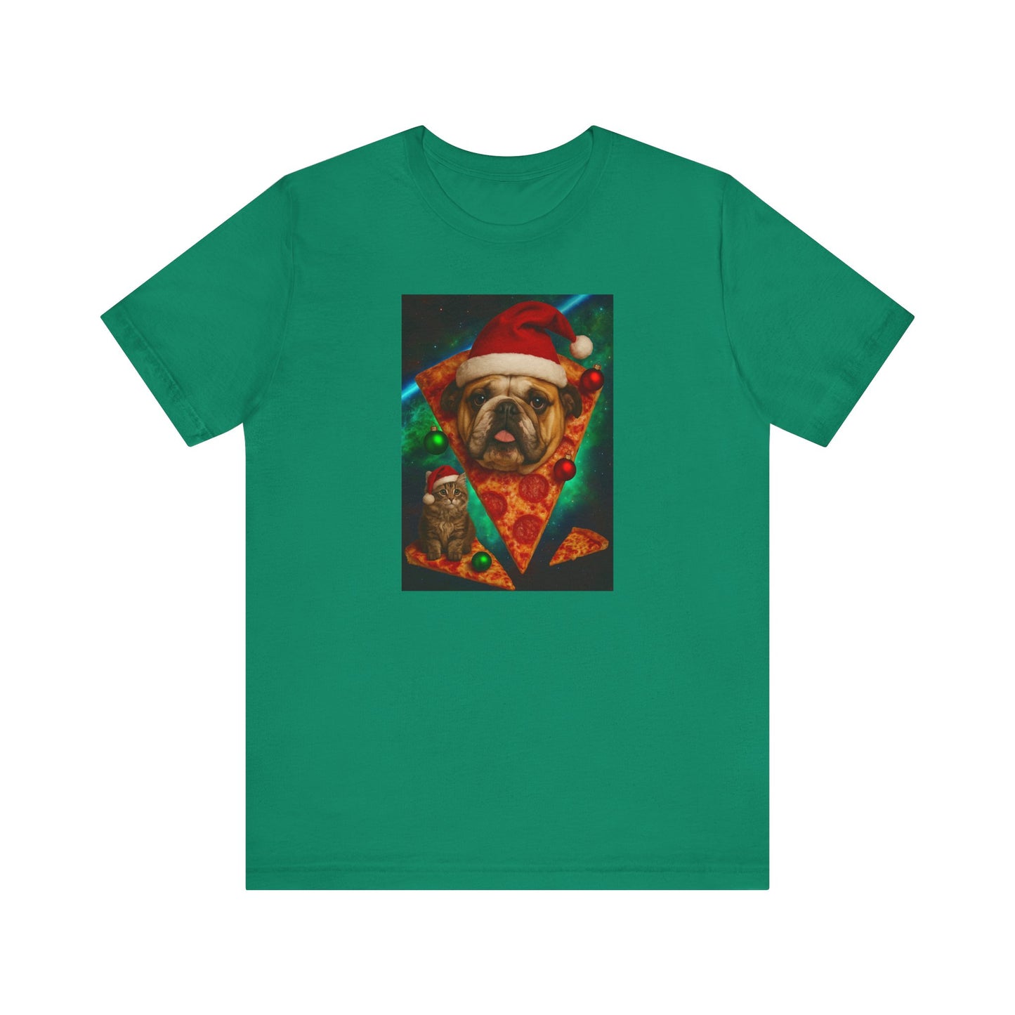 Festive Dog Pizza Tee - Unisex Short Sleeve T-Shirt, Funny Holiday Shirt, Pet Lover Gift, Christmas Apparel, Cute Animal Tee - Riff Raff Wear