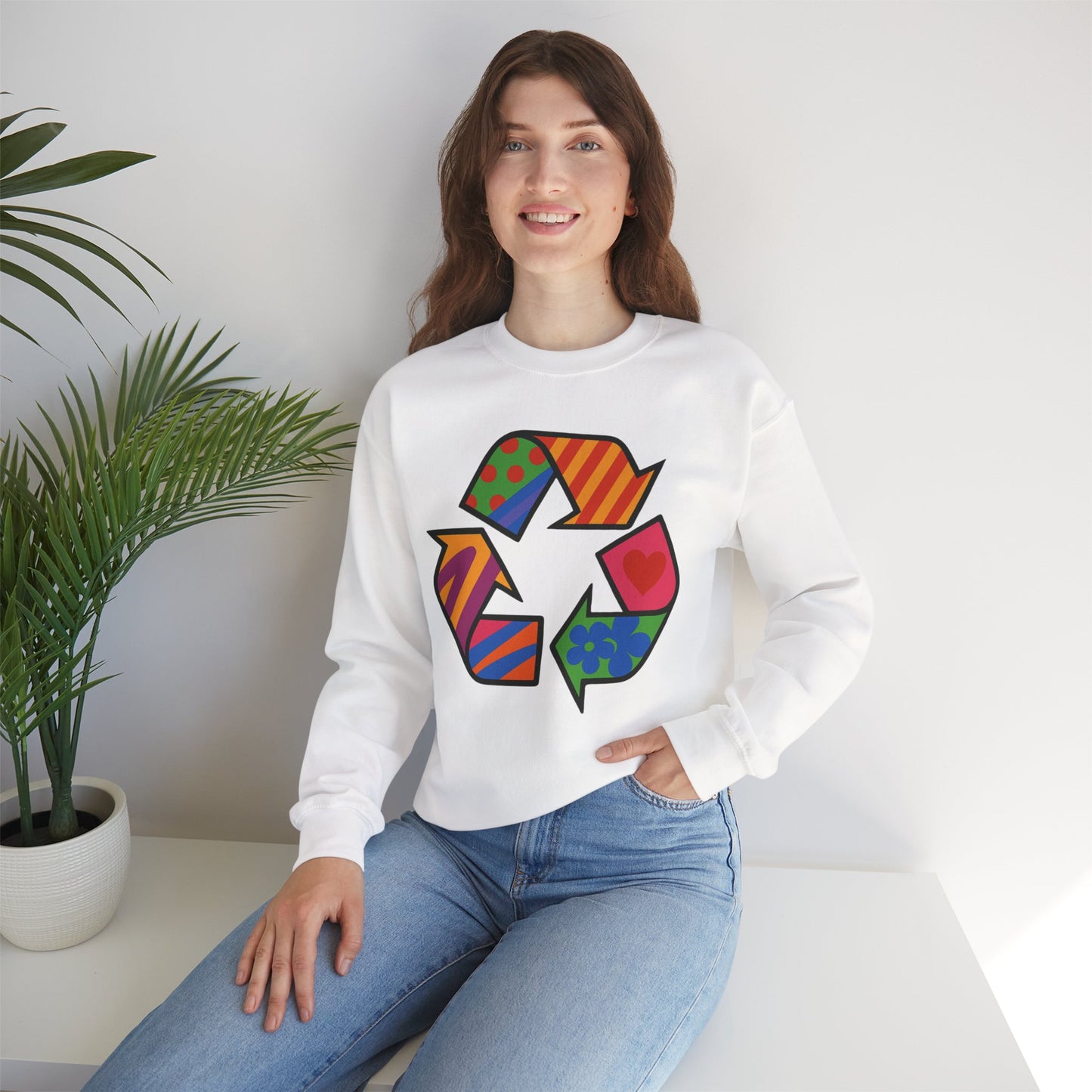 Eco-Friendly Graphic Sweatshirt - Unisex Heavy Blend™ Crewneck with Colorful Recycle Design - Riff Raff Wear