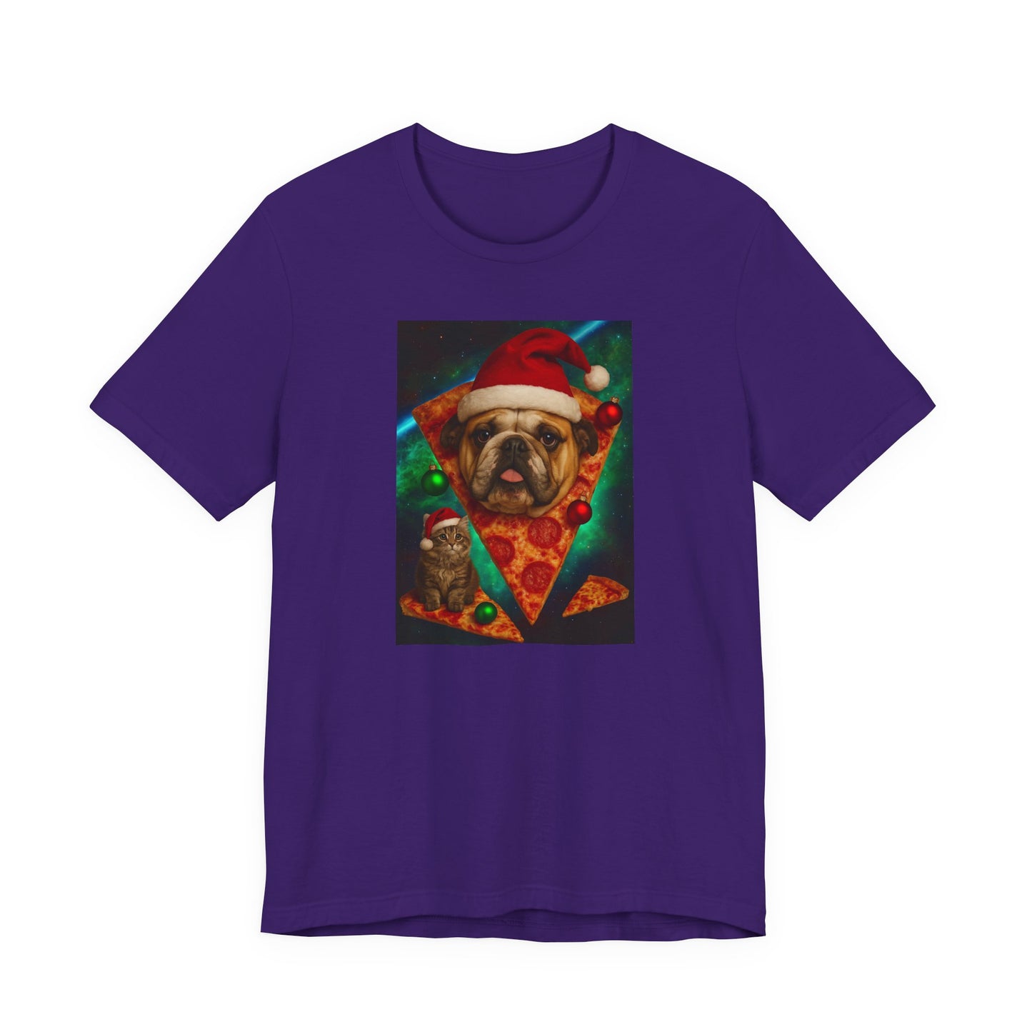 Festive Dog Pizza Tee - Unisex Short Sleeve T-Shirt, Funny Holiday Shirt, Pet Lover Gift, Christmas Apparel, Cute Animal Tee - Riff Raff Wear
