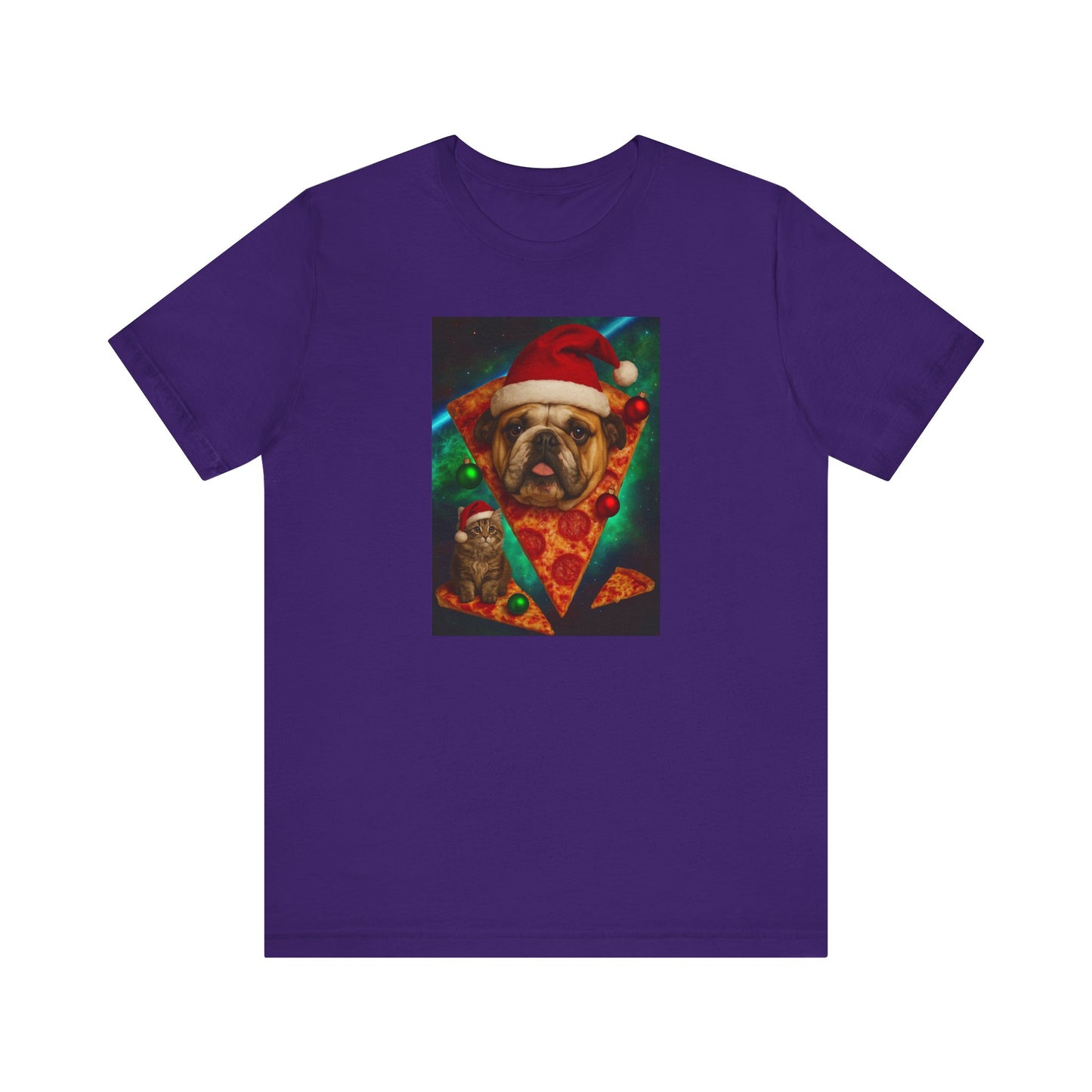 Festive Dog Pizza Tee - Unisex Short Sleeve T-Shirt, Funny Holiday Shirt, Pet Lover Gift, Christmas Apparel, Cute Animal Tee - Riff Raff Wear