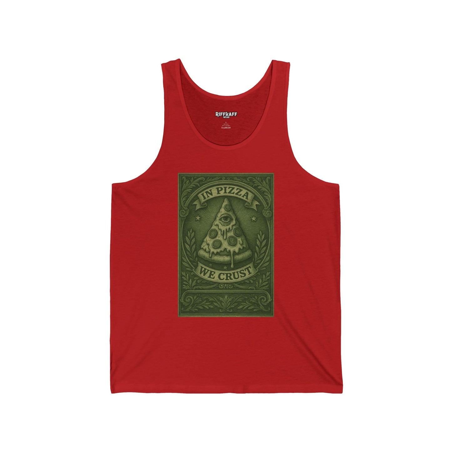 Funny Pizza Lover Unisex Jersey Tank – "In Pizza We Crust" Design - Riff Raff Wear