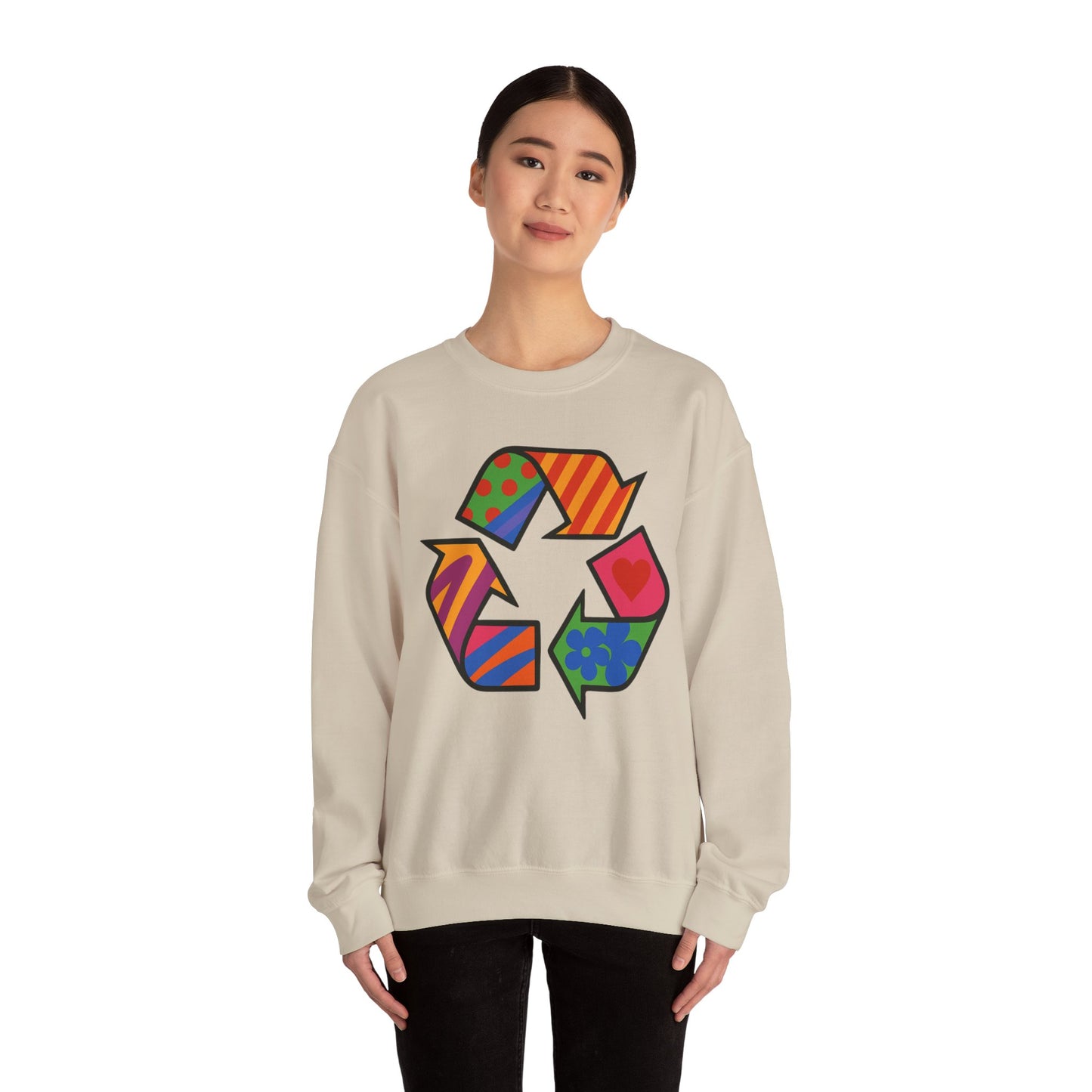 Eco-Friendly Graphic Sweatshirt - Unisex Heavy Blend™ Crewneck with Colorful Recycle Design - Riff Raff Wear