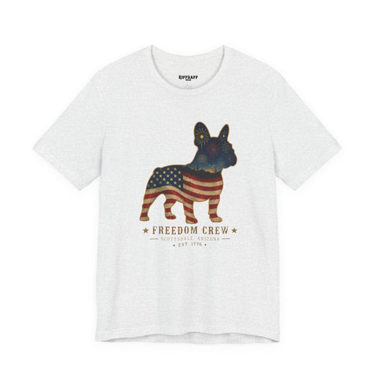 Freedom Crew Frenchie T-Shirt – Patriotic Bulldog Flag Tee
