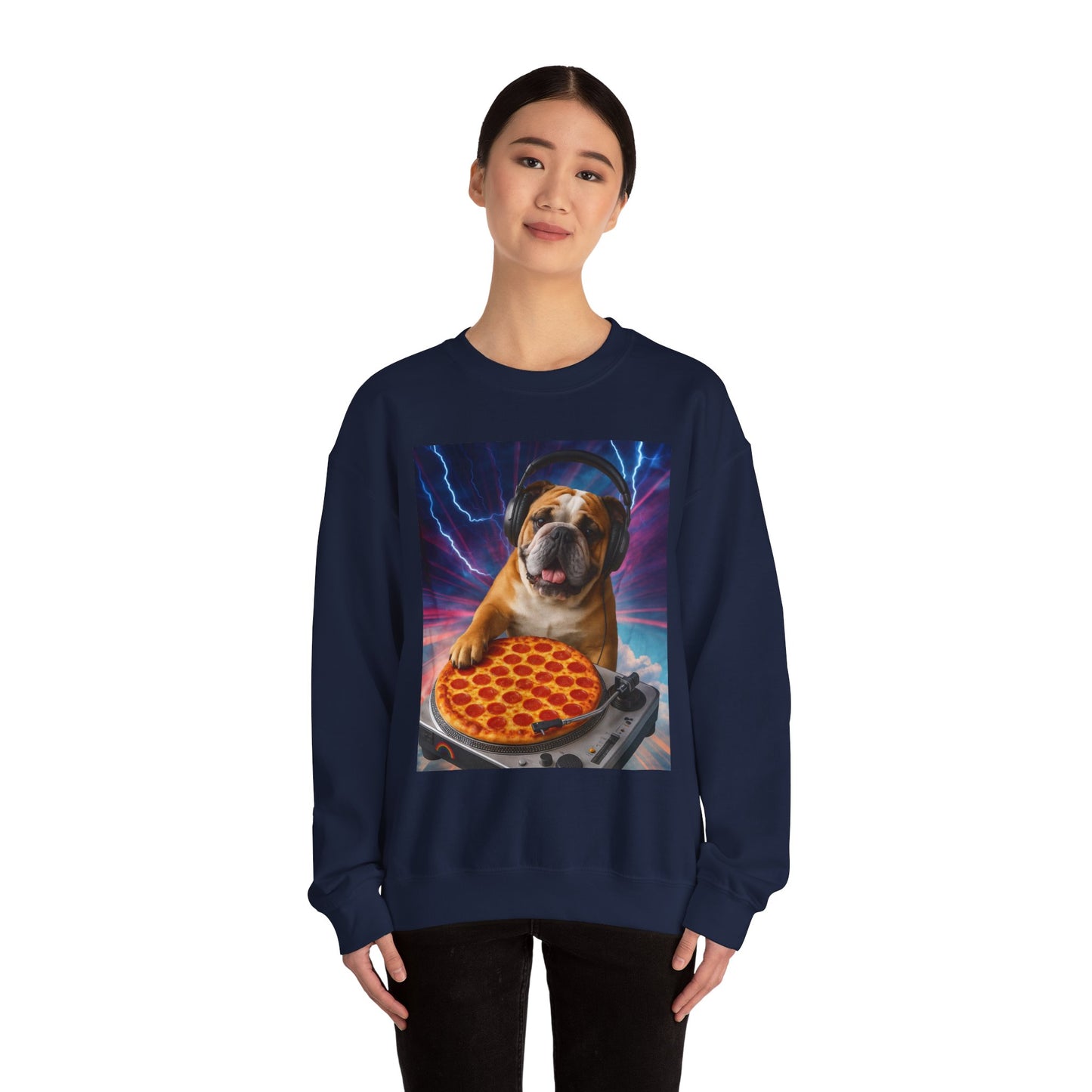 Pizza Party Bulldog Crewneck Sweatshirt - Fun & Cozy Unisex Gift - Riff Raff Wear