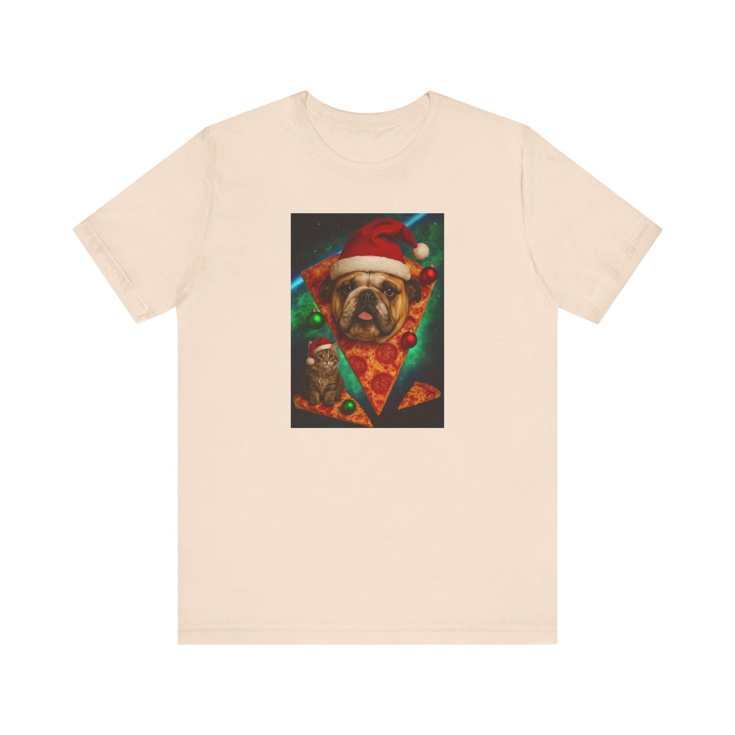 Festive Dog Pizza Tee - Unisex Short Sleeve T-Shirt, Funny Holiday Shirt, Pet Lover Gift, Christmas Apparel, Cute Animal Tee - Riff Raff Wear