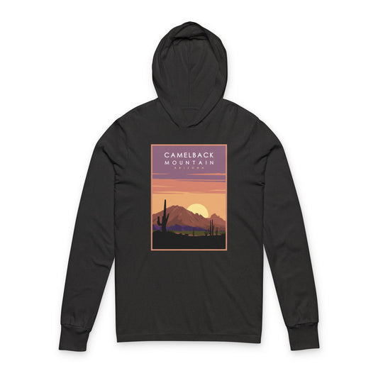 Hooded Long Sleeve Tee — Camelback Mountain Sunset Graphic