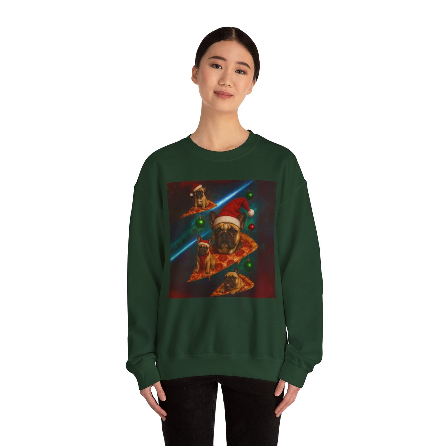 Festive Pizza Dog Crewneck Sweatshirt | Fun Holiday Apparel | Gift for Dog Lovers, Christmas Sweatshirt, Cozy Fashion, Unisex Style - Riff Raff Wear