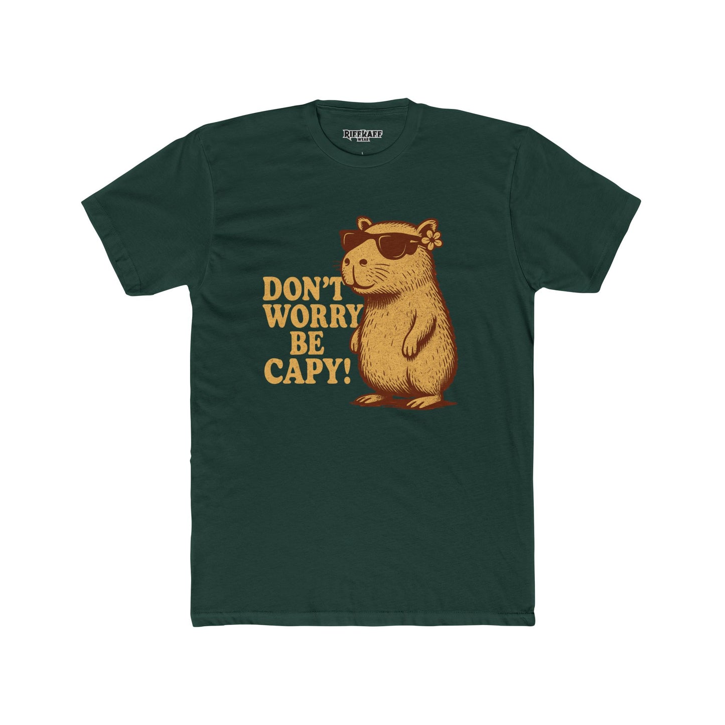 Unisex Cotton Crew Tee - Don't Worry Be Capy! Funny Animal - Riff Raff Wear