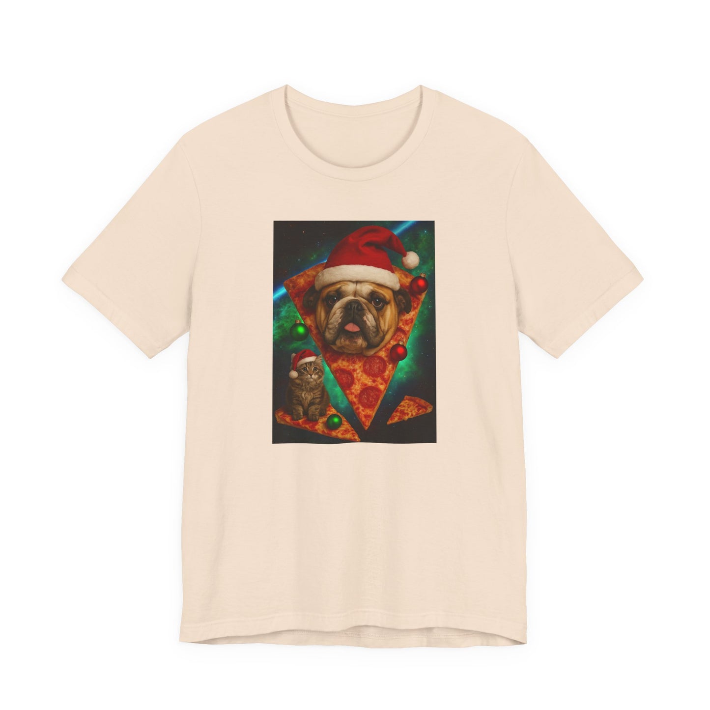 Festive Dog Pizza Tee - Unisex Short Sleeve T-Shirt, Funny Holiday Shirt, Pet Lover Gift, Christmas Apparel, Cute Animal Tee - Riff Raff Wear