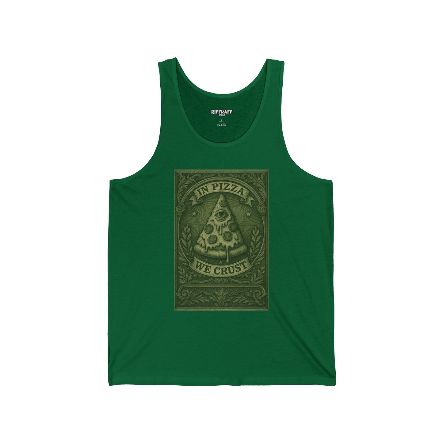 Funny Pizza Lover Unisex Jersey Tank – "In Pizza We Crust" Design - Riff Raff Wear
