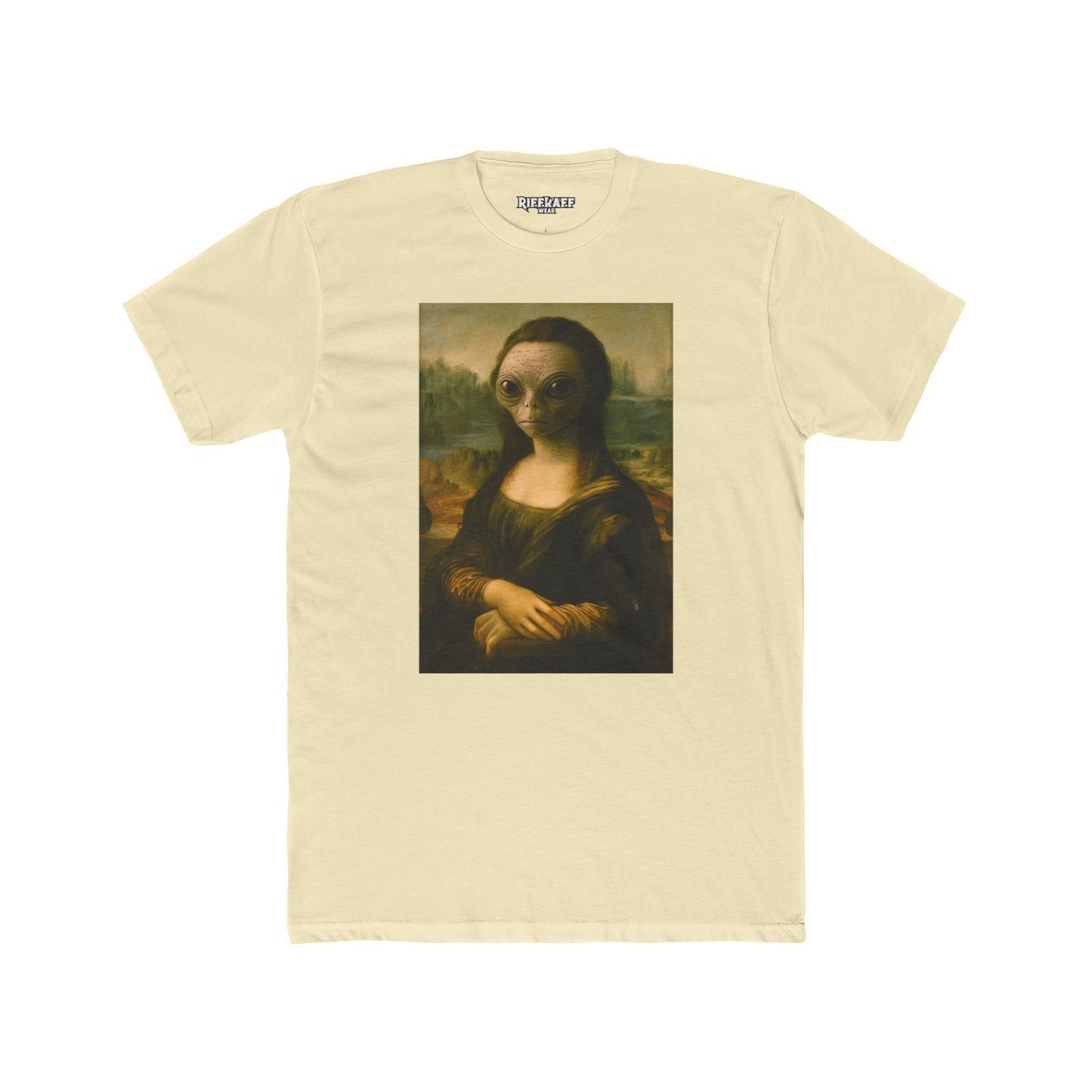 Alien Mona Lisa Unisex Cotton Crew Tee - Unique Graphic for Art Lovers - Riff Raff Wear