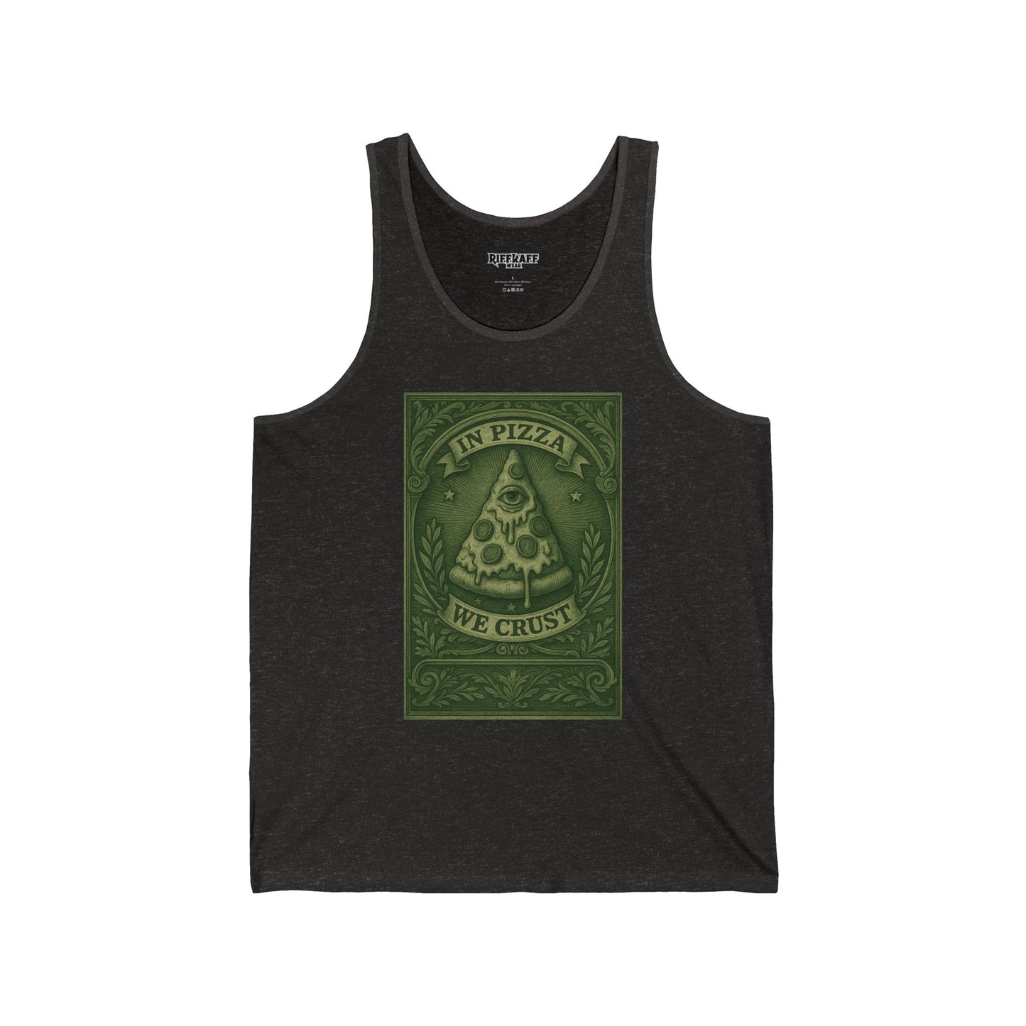 Funny Pizza Lover Unisex Jersey Tank – "In Pizza We Crust" Design - Riff Raff Wear