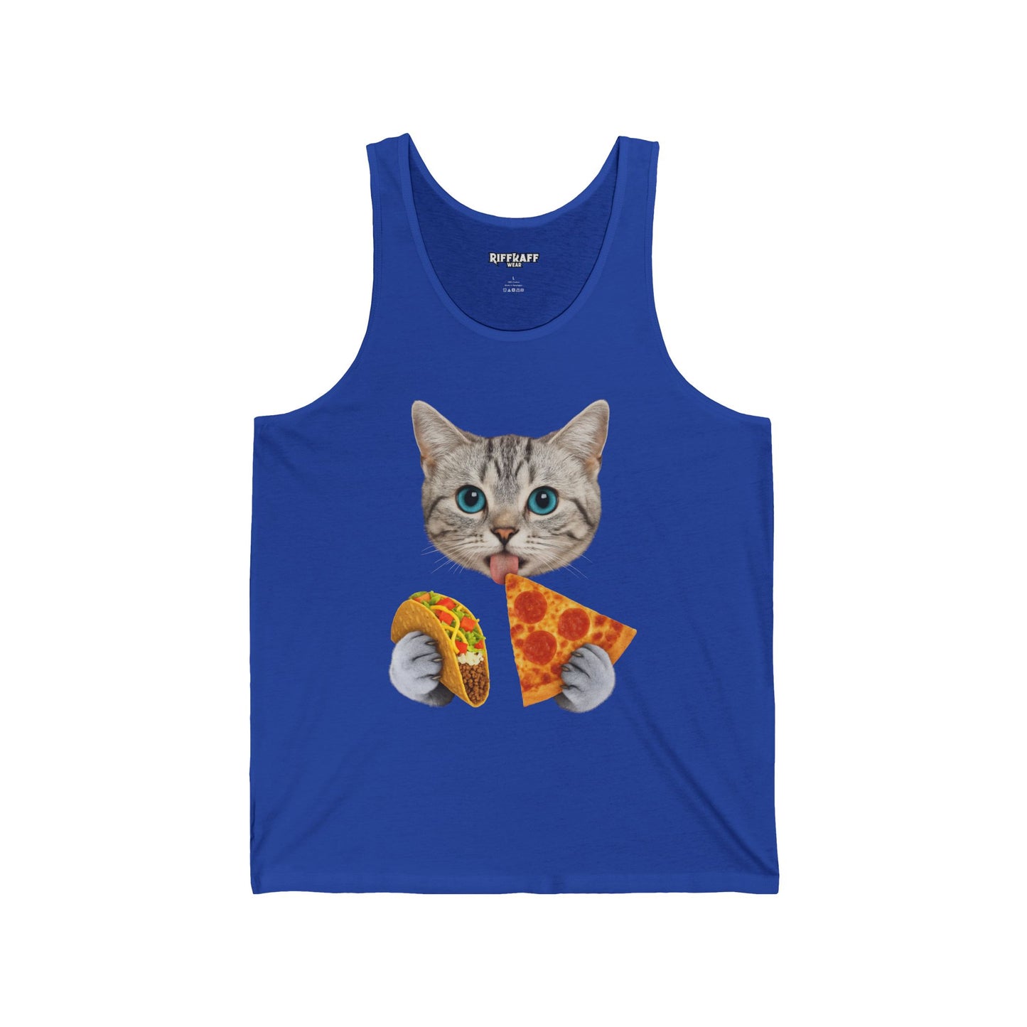 Funny Cat Pizza & Taco Unisex Jersey Tank Top - Riff Raff Wear