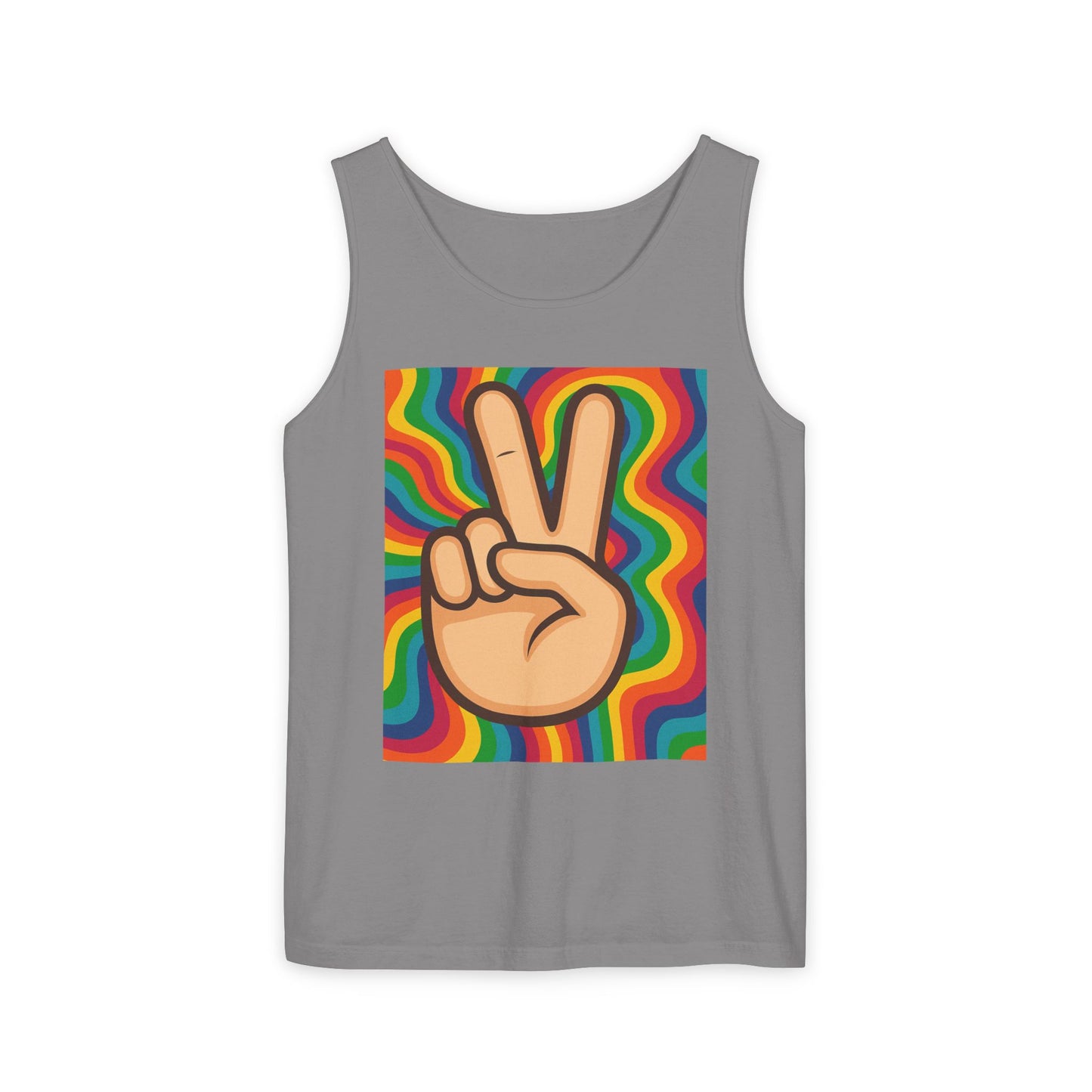 Unisex Peace Sign Tank Top - Vibrant Garment-Dyed Casual Wear - Riff Raff Wear