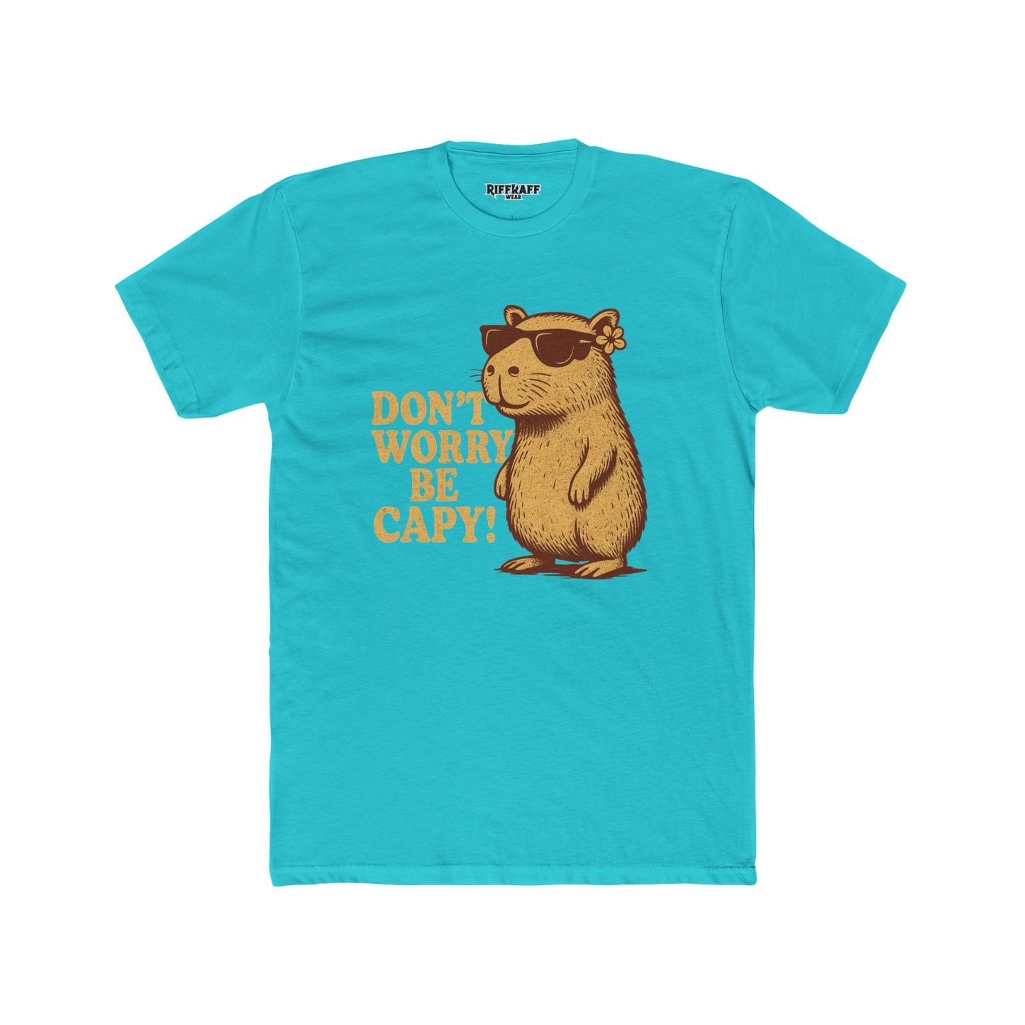 Unisex Cotton Crew Tee - Don't Worry Be Capy! Funny Animal - Riff Raff Wear