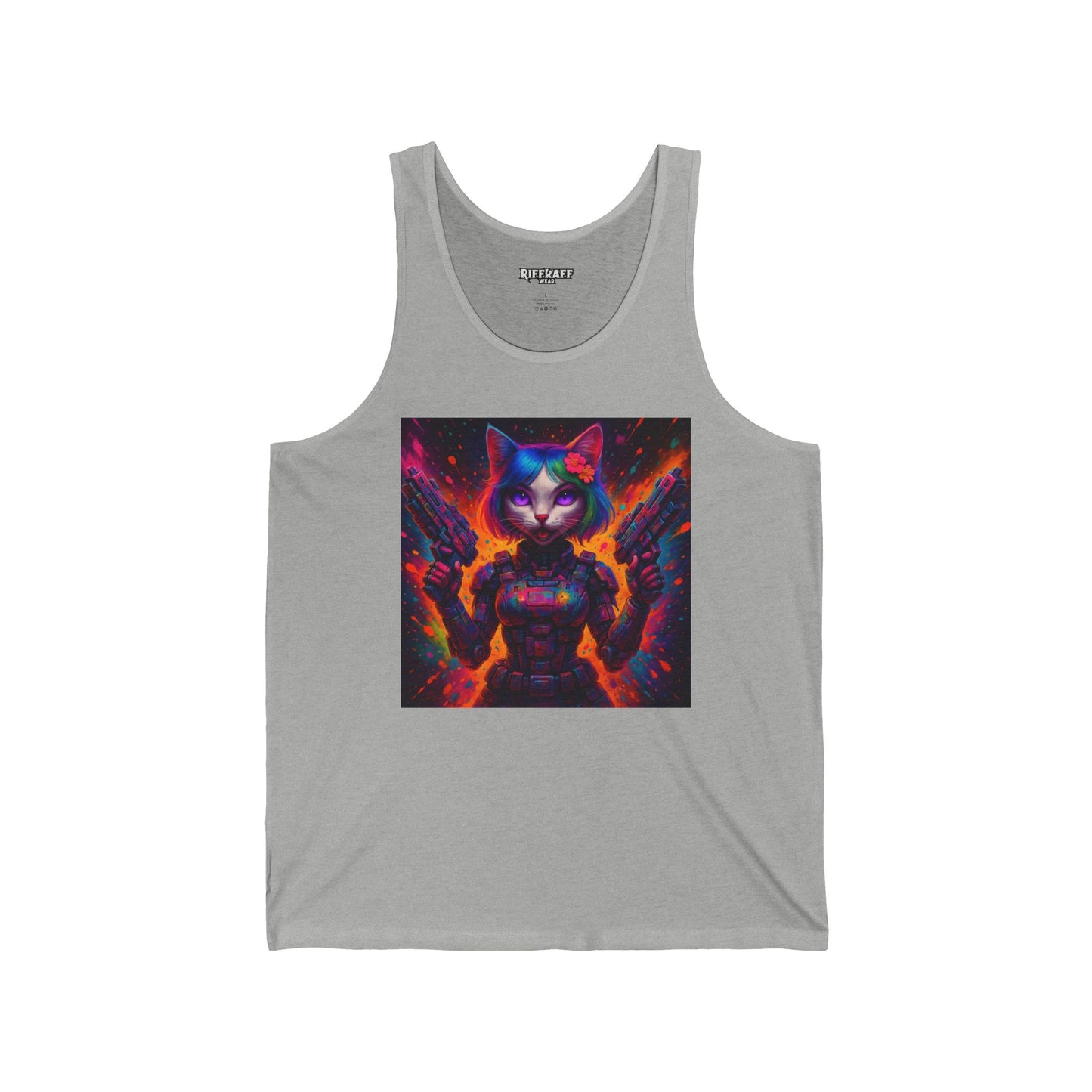 Cosmic Cat Unisex Jersey Tank - Vibrant Funky Graphic Tee - Riff Raff Wear