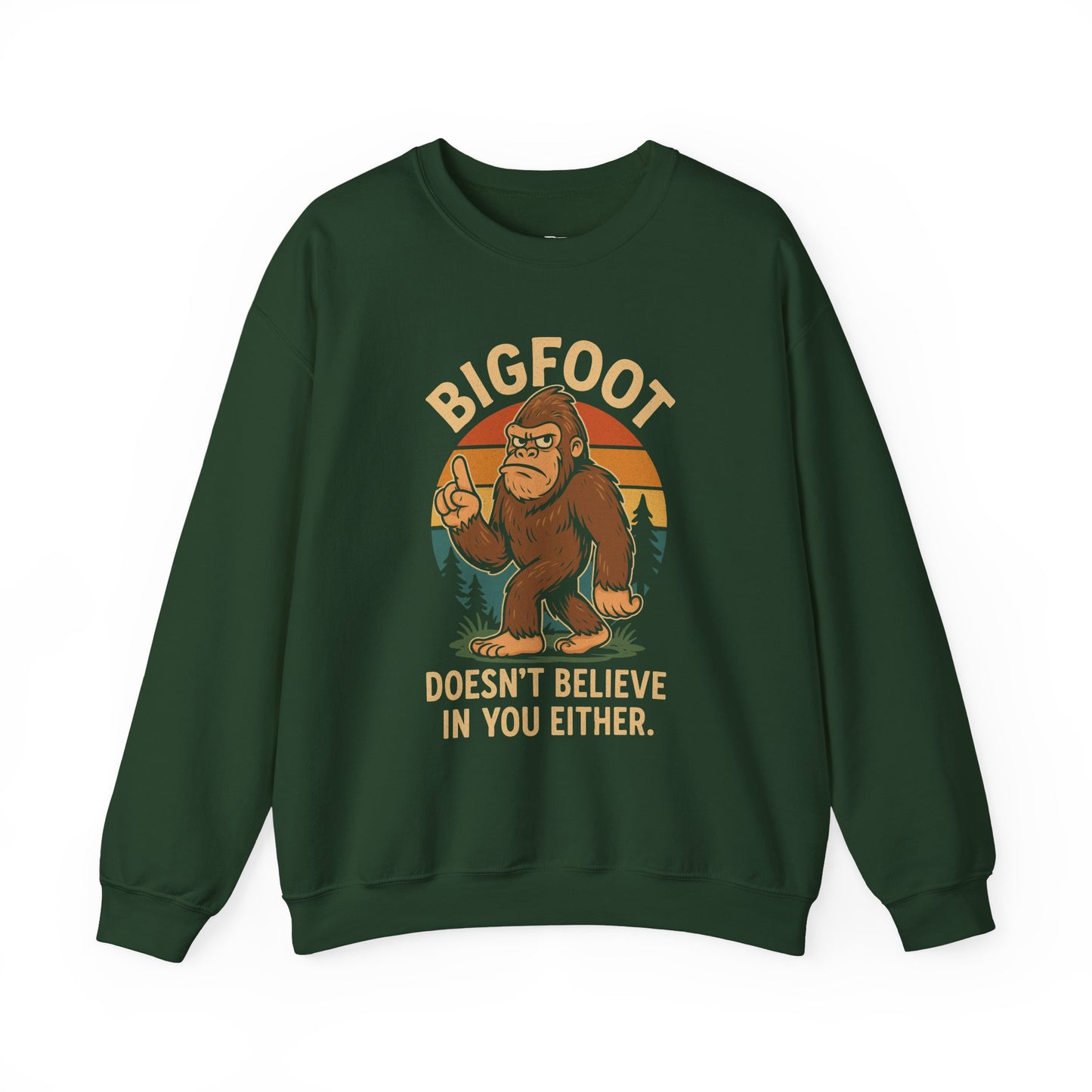 Bigfoot Doesn't Believe Crewneck Sweatshirt - Unisex Fashion for Nature Lovers - Riff Raff Wear