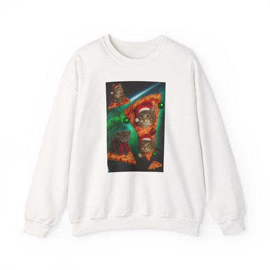 Cat Lovers Pizza Sweatshirt, Funny Gift for Cat Enthusiasts, Cozy Holiday Apparel, Perfect for Christmas, Unique Animal Sweatshirt - Riff Raff Wear