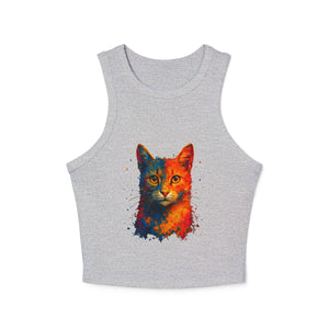 Colorful Cat Graphic Racer Tank Top for Women - Riff Raff Wear
