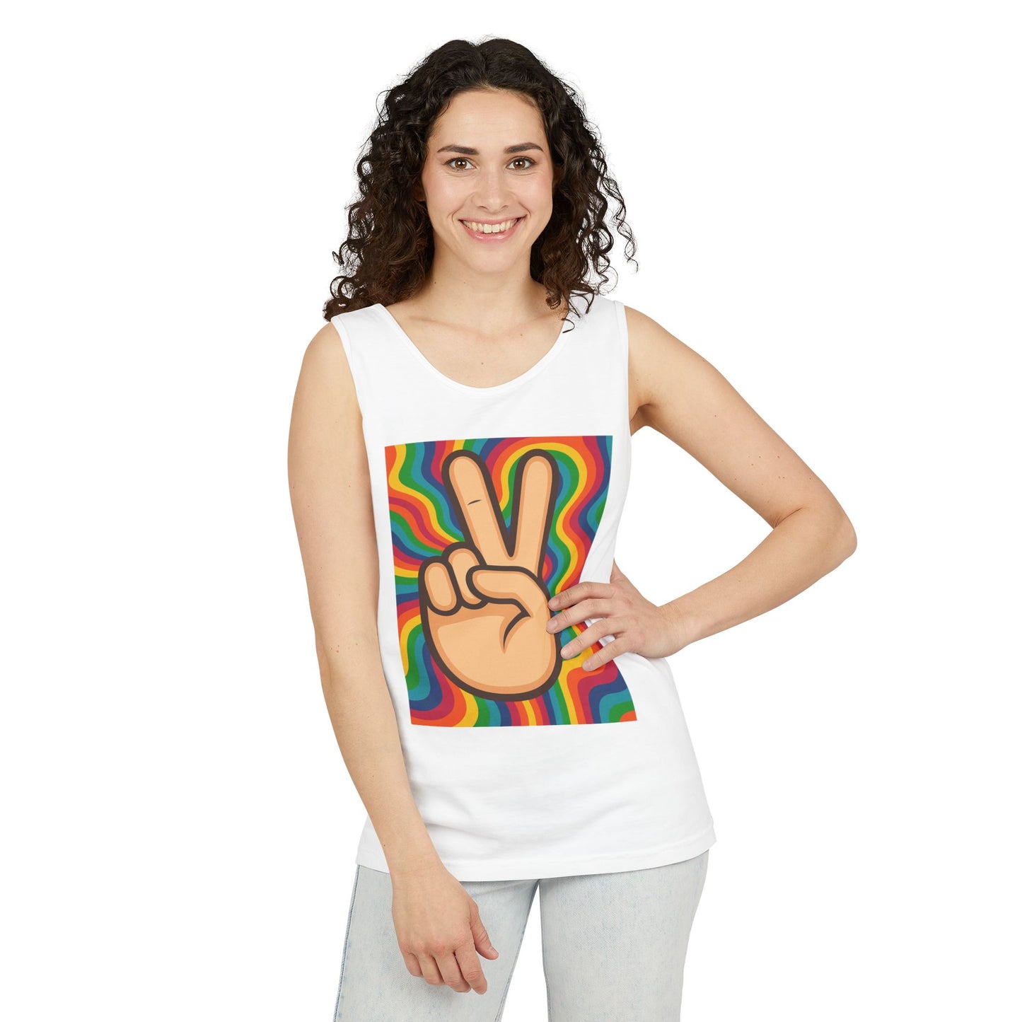 Unisex Peace Sign Tank Top - Vibrant Garment-Dyed Casual Wear - Riff Raff Wear