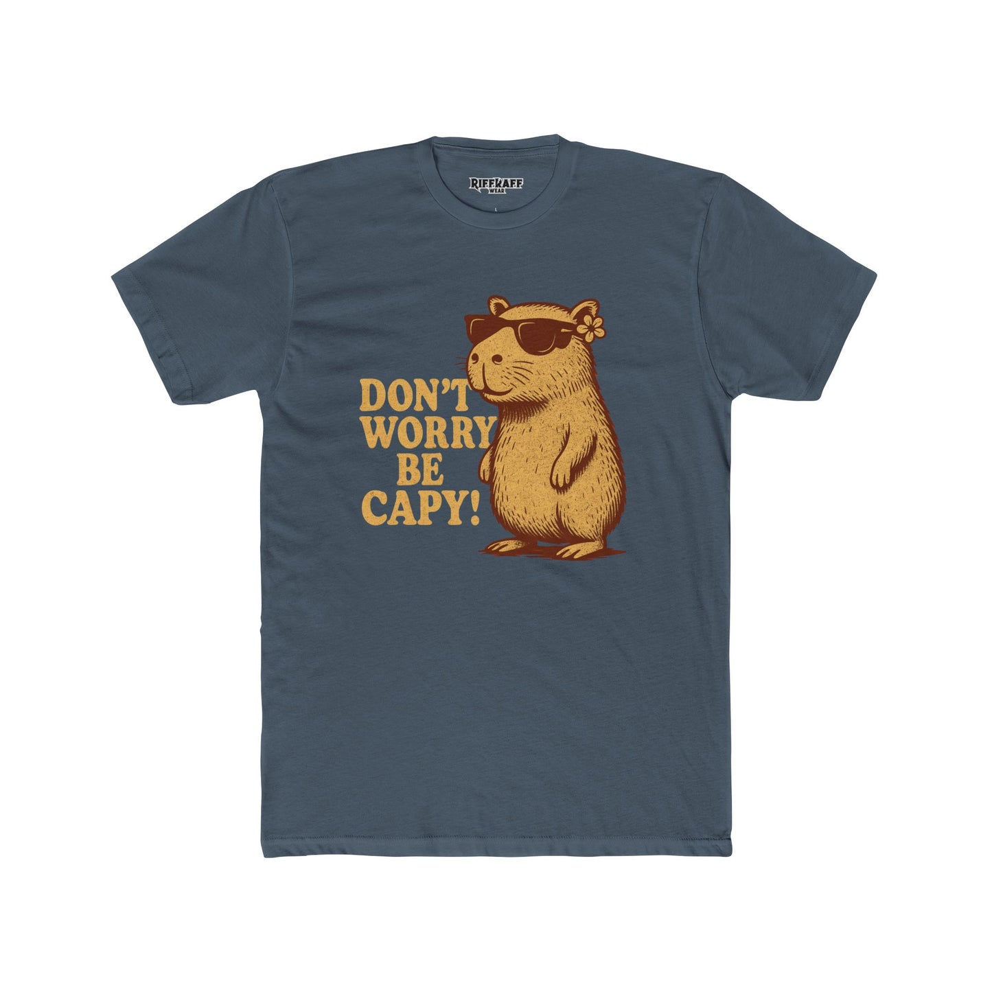 Unisex Cotton Crew Tee - Don't Worry Be Capy! Funny Animal - Riff Raff Wear