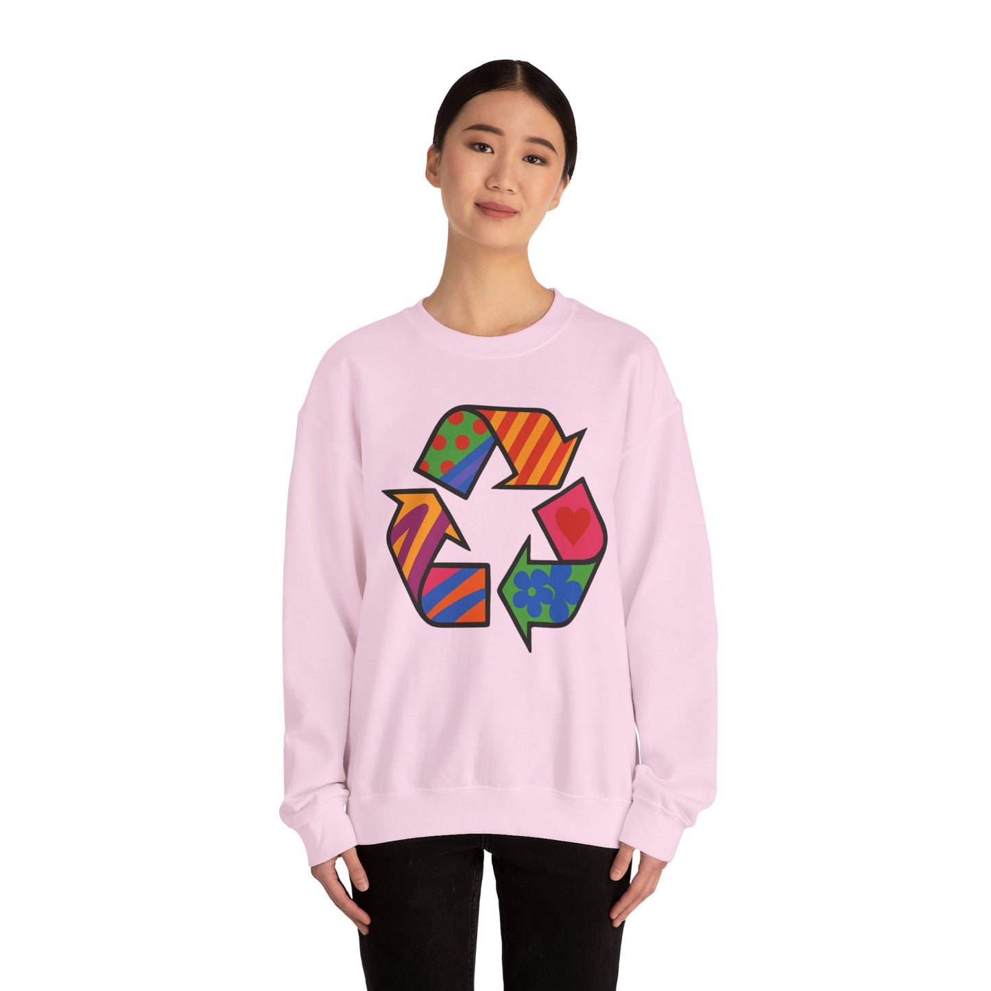 Eco-Friendly Graphic Sweatshirt - Unisex Heavy Blend™ Crewneck with Colorful Recycle Design - Riff Raff Wear