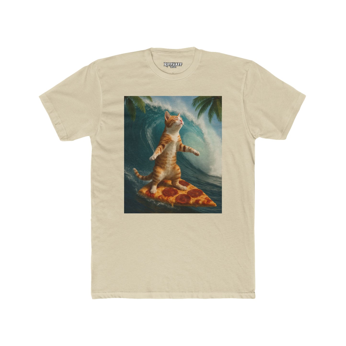 Surfing Cat Unisex Cotton Crew Tee - Fun & Quirky Beach Vibes - Riff Raff Wear