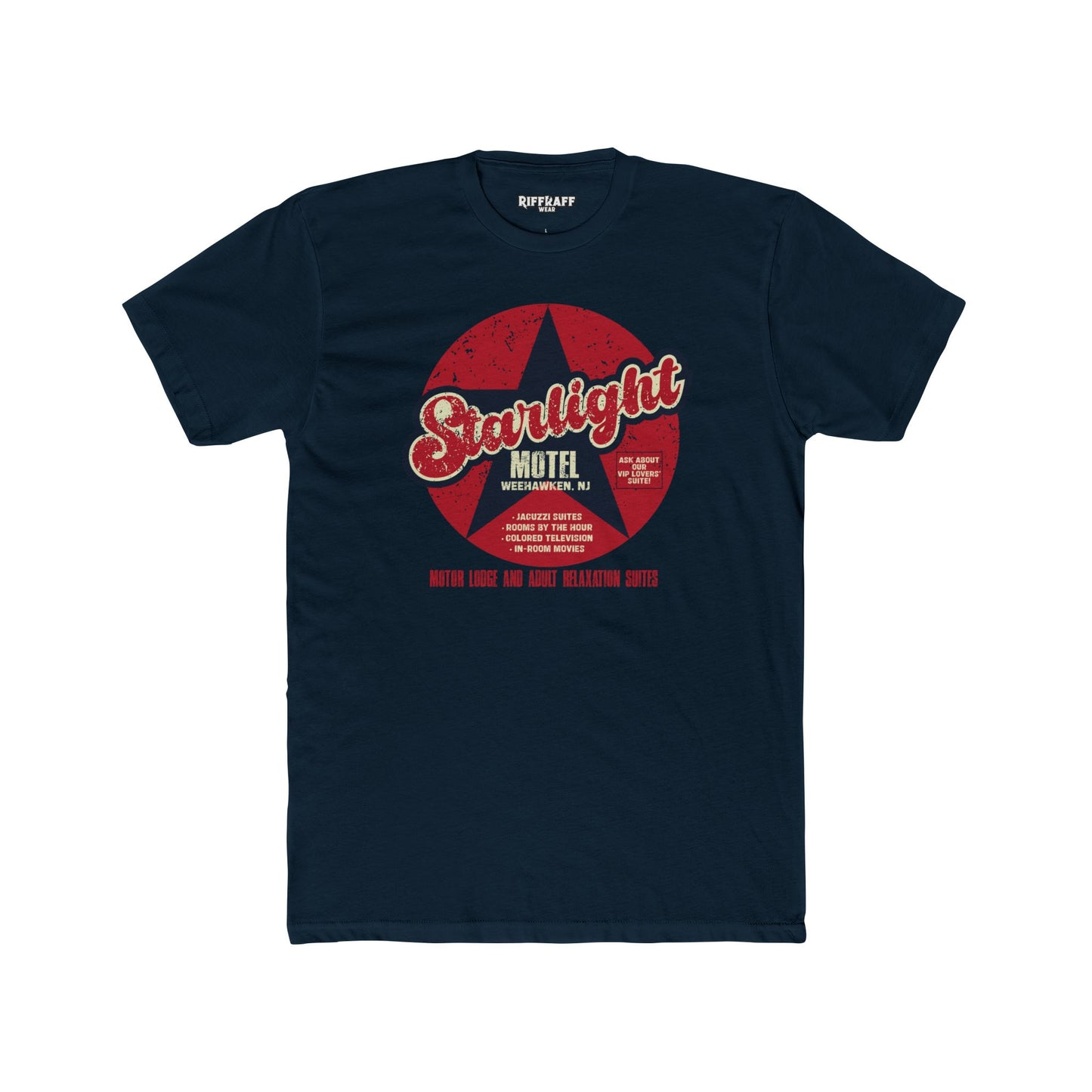 Vintage Starlight Motor Unisex Cotton Crew Tee - Hourly, Nightly, and Regretfully - Riff Raff Underground