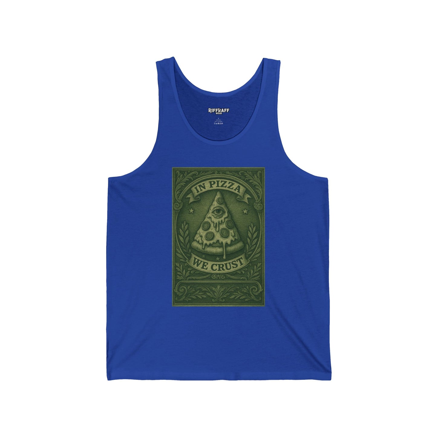 Funny Pizza Lover Unisex Jersey Tank – "In Pizza We Crust" Design - Riff Raff Wear