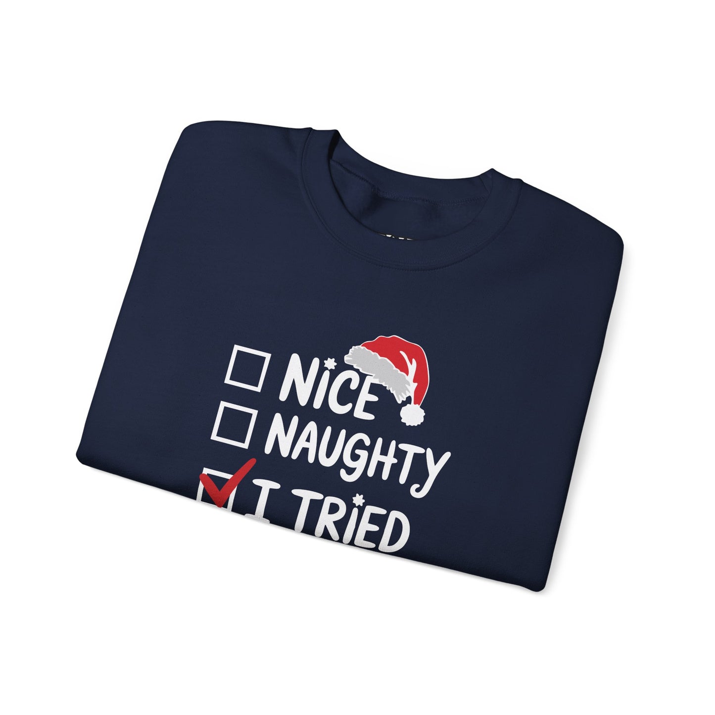 Christmas Sweatshirt, Funny Holiday Gift, Cozy Crewneck, Naughty Nice Humor, Unisex Winter Style, Festive Apparel - DMHoops.com