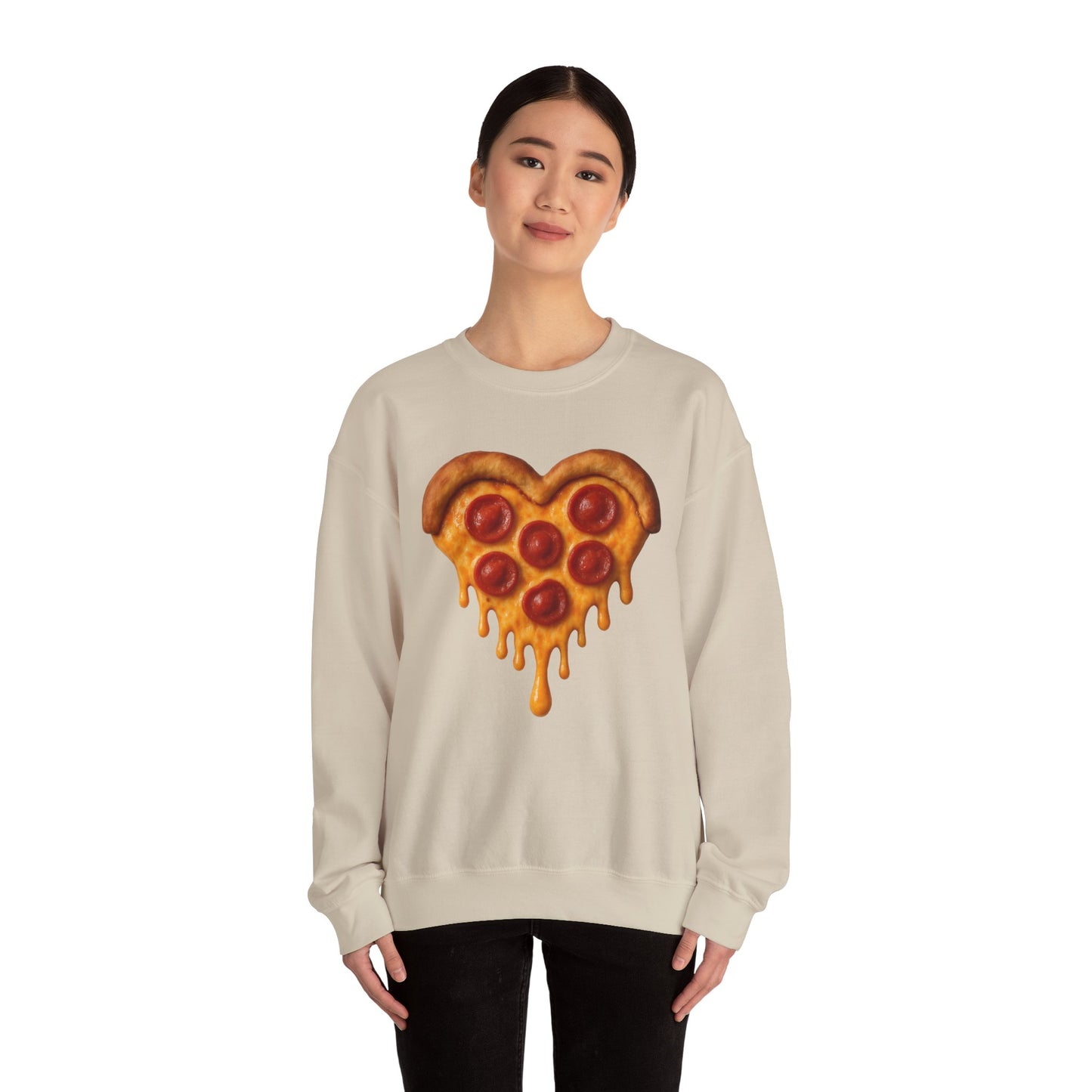 Heart-Shaped Pizza Sweatshirt - Unisex Cozy Crewneck for Food Lovers - Riff Raff Wear