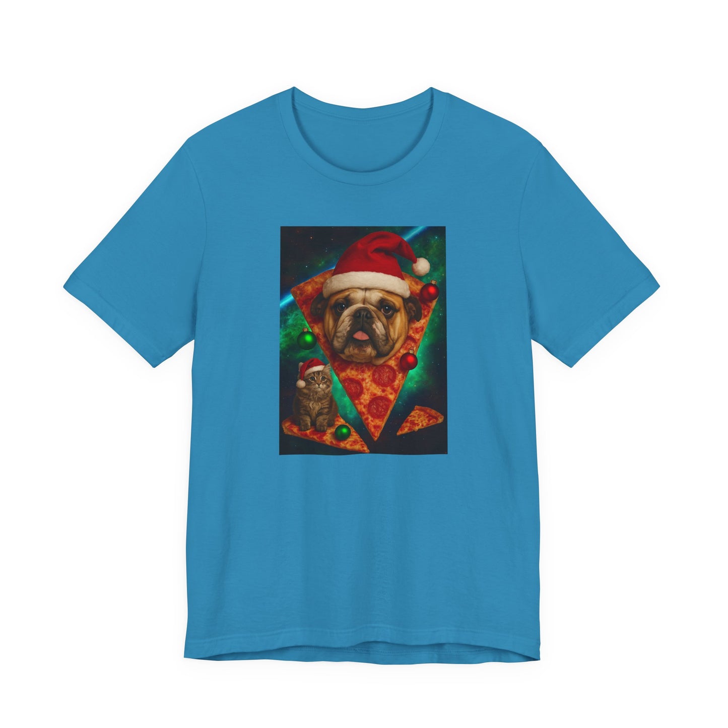 Festive Dog Pizza Tee - Unisex Short Sleeve T-Shirt, Funny Holiday Shirt, Pet Lover Gift, Christmas Apparel, Cute Animal Tee - Riff Raff Wear