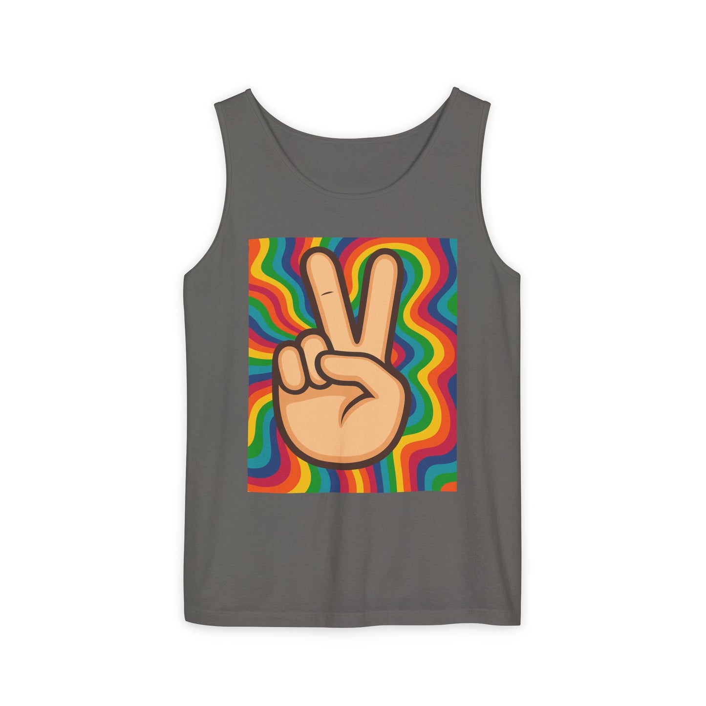 Unisex Peace Sign Tank Top - Vibrant Garment-Dyed Casual Wear - Riff Raff Wear