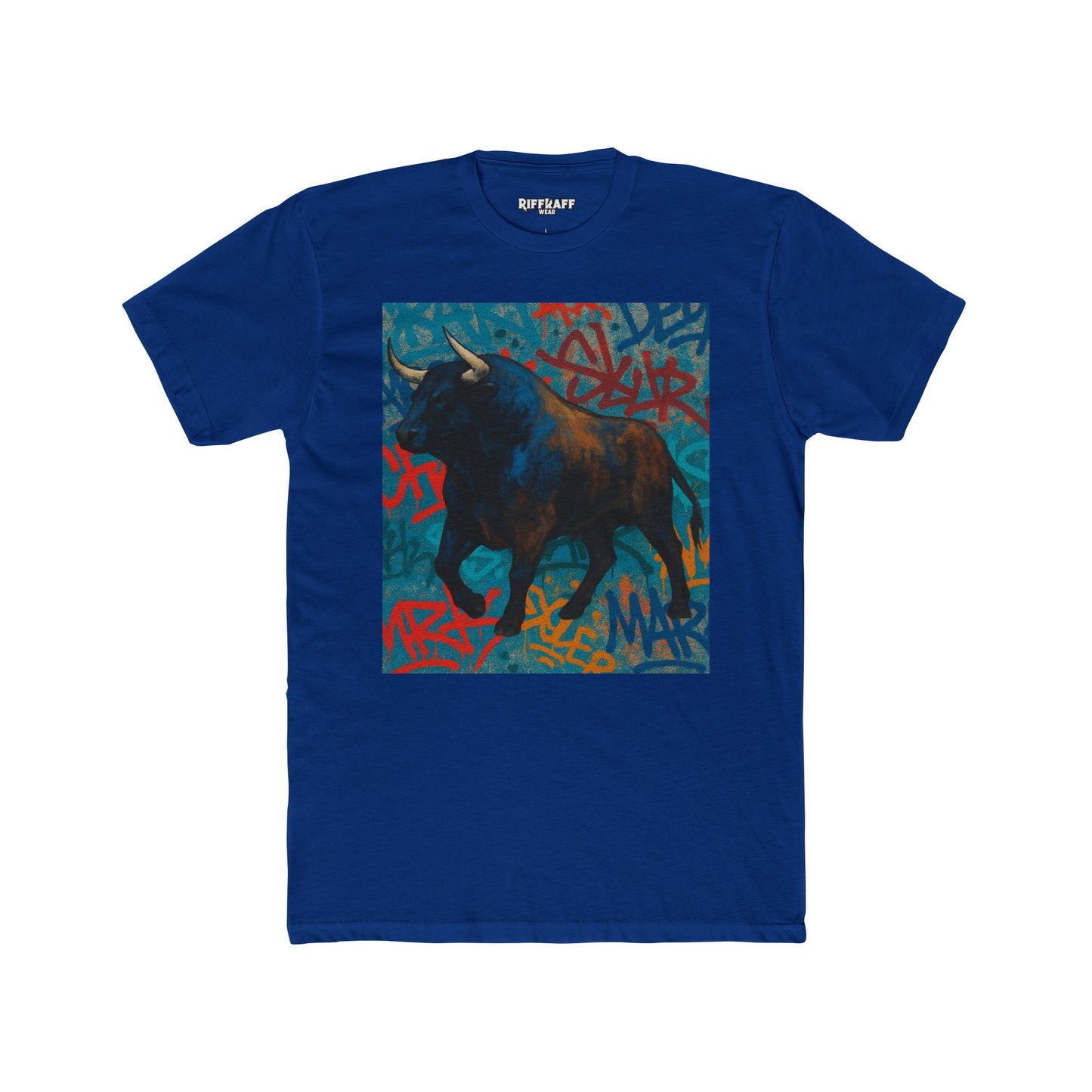 Graffiti Bull Unisex Cotton Crew Tee - Urban Style Graphic T-Shirt - Riff Raff Wear