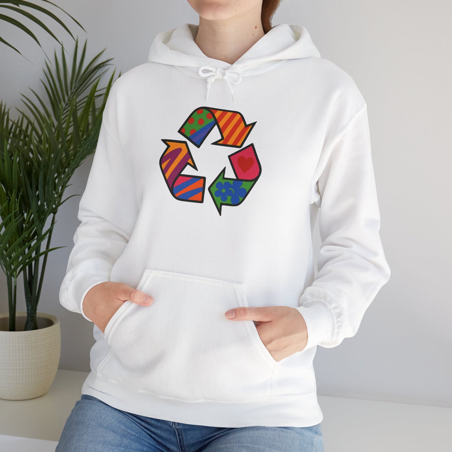 Eco-Friendly Unisex Hoodie with Colorful Recycle Design - Riff Raff Wear